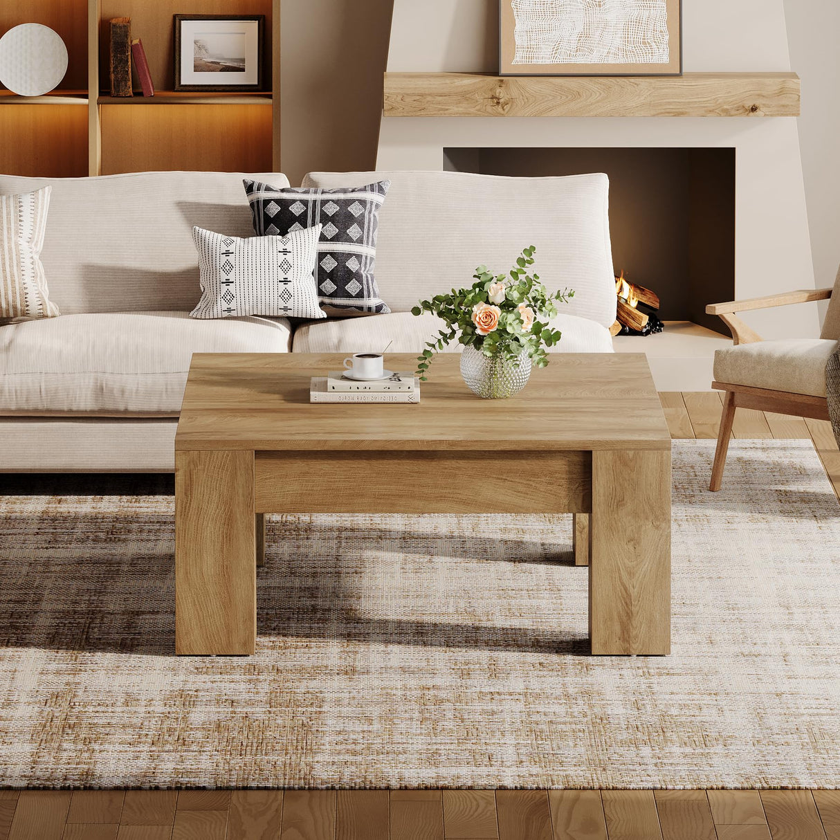 Tribesigns Square Coffee Table, 39-Inch Farmhouse Wooden Coffee Table with Sturdy Legs, Rustic Accent Center Table for Living Room, Easy Assembly, Light Brown Tribesigns