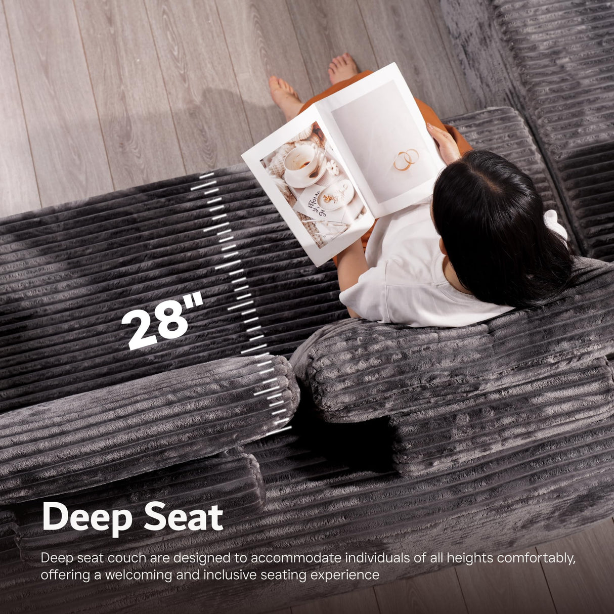 ovios Sectional Cloud Couch for Living Room, Modular Floor Sofa with Plush Corduroy, No Assembly Required, Big Comfy Couches Set with Fluffy Memory Foam, Stupendous U Shaped Sofas with Chaise, Grey ovios