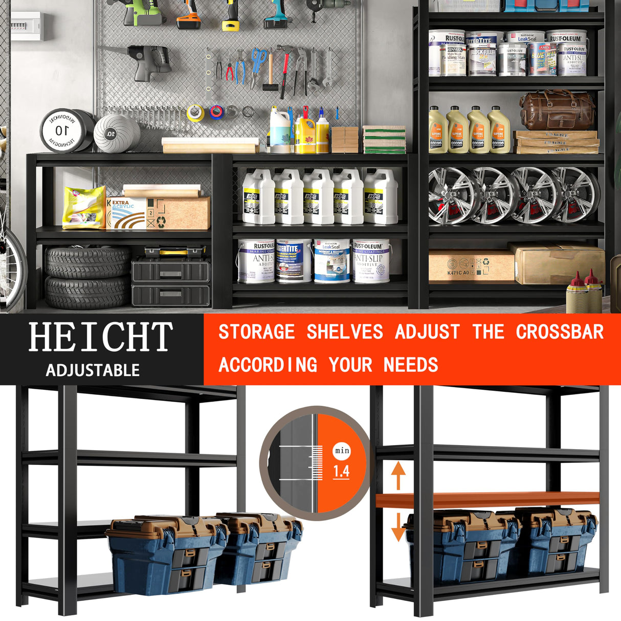 POOUPHV 72 Inch H Garage Shelving 5 Tier Heavy Duty Metal Storage Shelves Loads 2000 LBS,Adjustable Garage Storage Shelves Storage Rack Shelf for Garage, Warehouse, Pantry, Basement 72" Hx40''Wx18''D POOUPHV