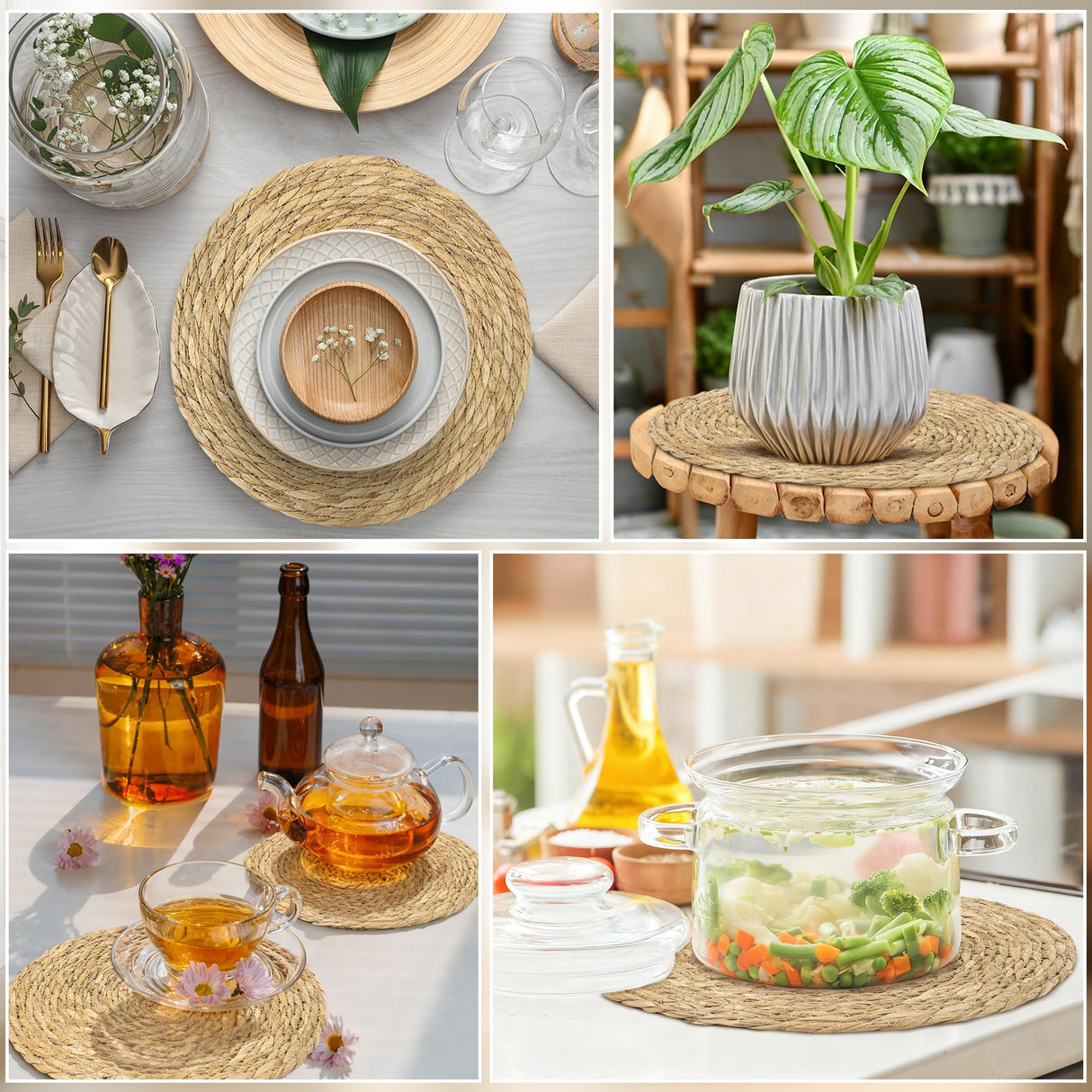 Elcoho 40 Pieces Round Woven Placemats 12 Inch Boho Rattan Placemats Farmhouse Braided Place Mats Woven Plate Chargers Rustic Wicker Table Mats for Dining Table Elcoho