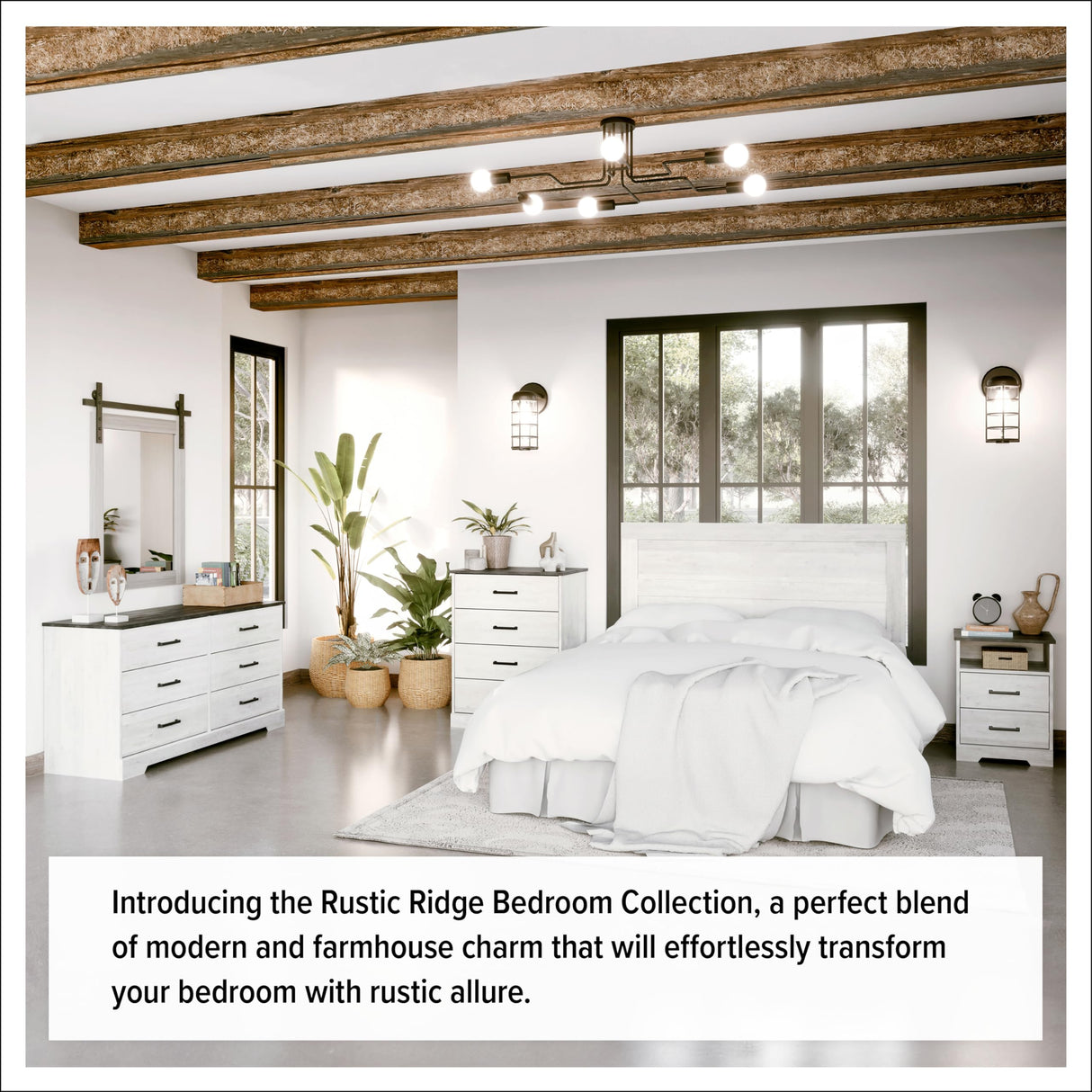 Prepac Rustic Ridge Farmhouse Dresser, Washed White Dresser for Bedroom, Chest of Drawers with 5 Drawers 18.5" D x 27.5" W x 43.5" H, ABDR-1605-1 Prepac