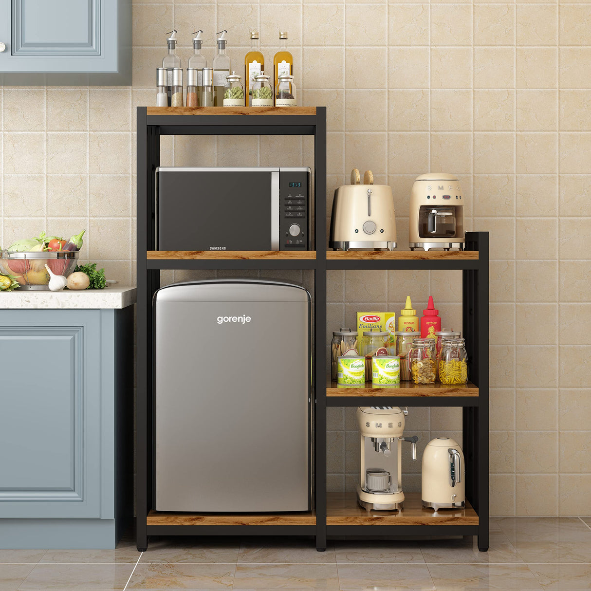 Abao panda Kitchen Bakers Rack, 4-Tier+3-Tier Workstation Organizer Shelf, Free Standing Kitchen Utility Cart Storage Shelf Organizer Utility Microwave Stands Storage for Spice(Rustic Brown) Abao panda