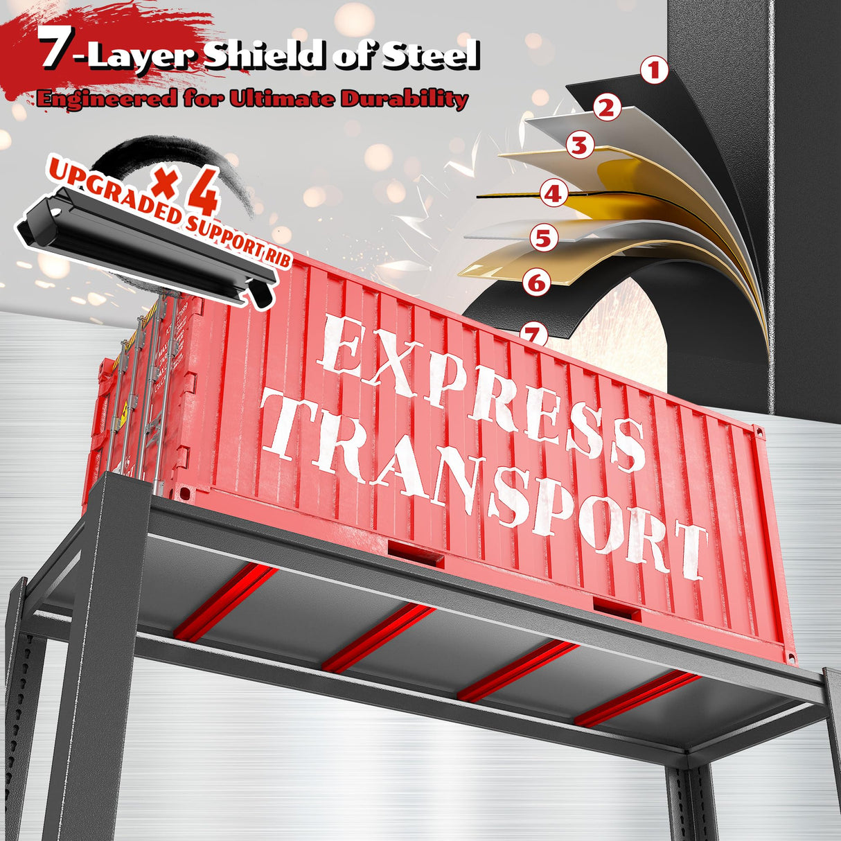 Snhomee 40" W Garage Storage Shelves, Heavy Duty Shelving, 4 Tier Adjustable Metal Shelving Unit, Storage Rack for Garage, Basement, Warehouse with Tool-Free Assembly, 40" W x 19.1" D x 57" H Snhomee