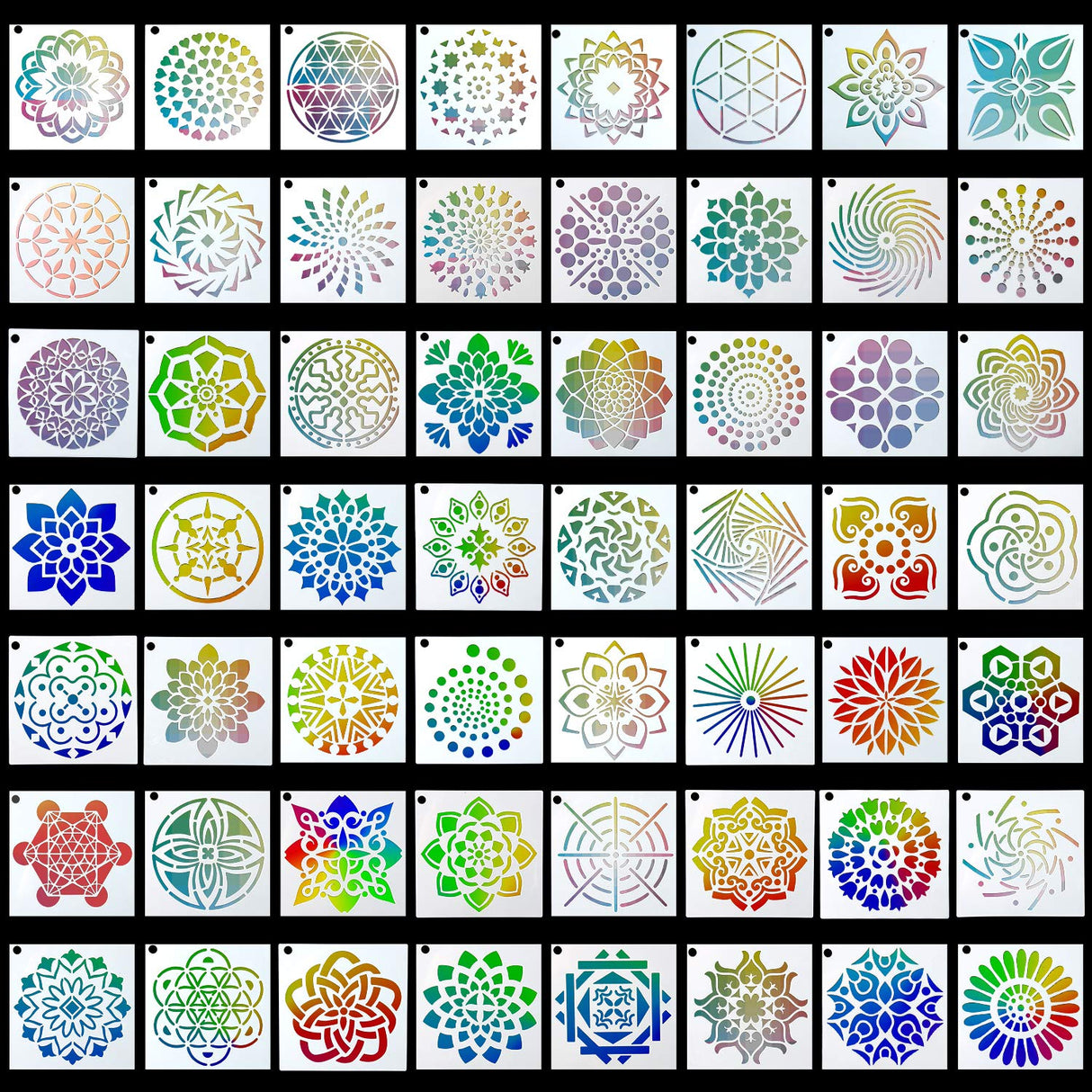 Augshy Mandala Stencils, 56 Pack Mandala Dot Painting Stencils for DIY Rock Art Projects on Wood Furniture Decoration (3.6x3.6 inch) Augshy