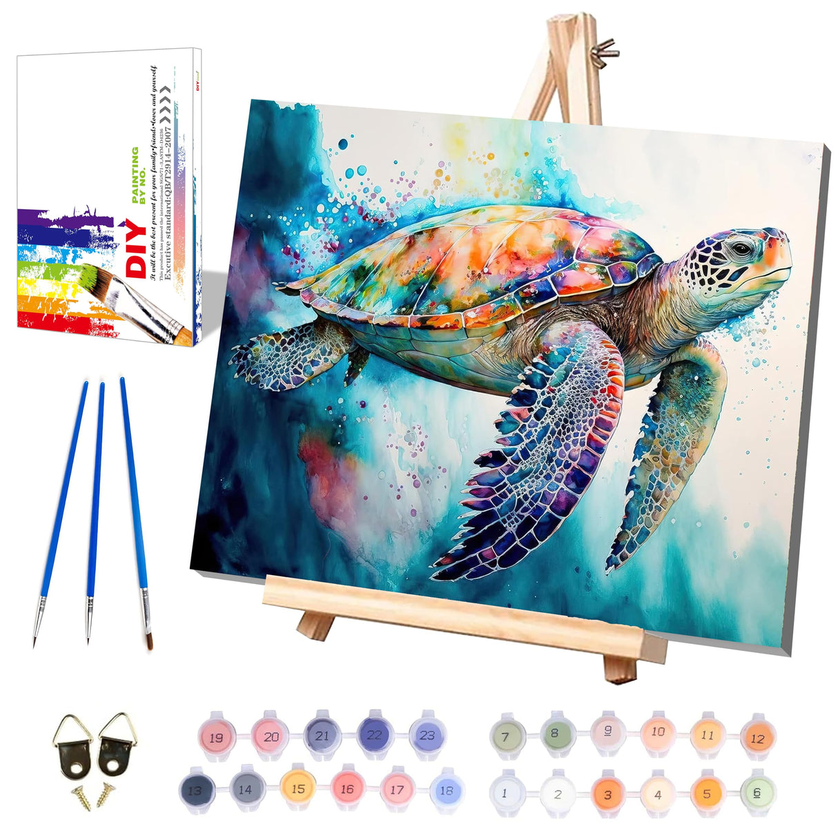 Sea Turtle Paint by Numbers for Adults with Framed Canvas-with Wooden Easel,Turtle Paint by Number on Canvas,DIY Acrylic Oil Painting Kits with Brushes Nice Gift Box for Home Wall Decor(16x20inch) xackcme