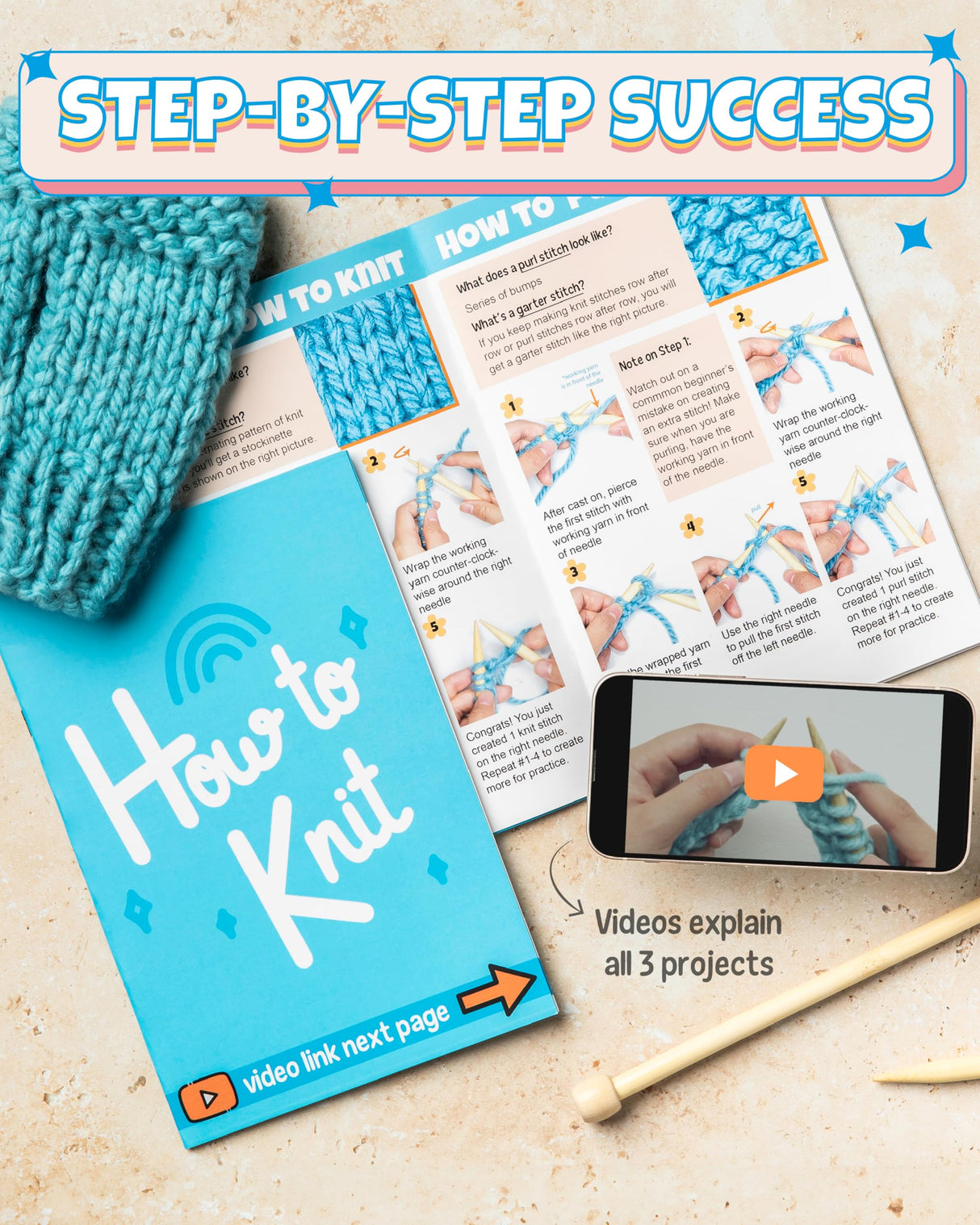 Complete Knitting Kit for Beginners - Learn to Knit Kit with Knitting Accessories Like Thick Beginner Yarn, Bamboo Needles for Beginners & More - Includes Video Tutorials & Written Guide Granny Squirrel