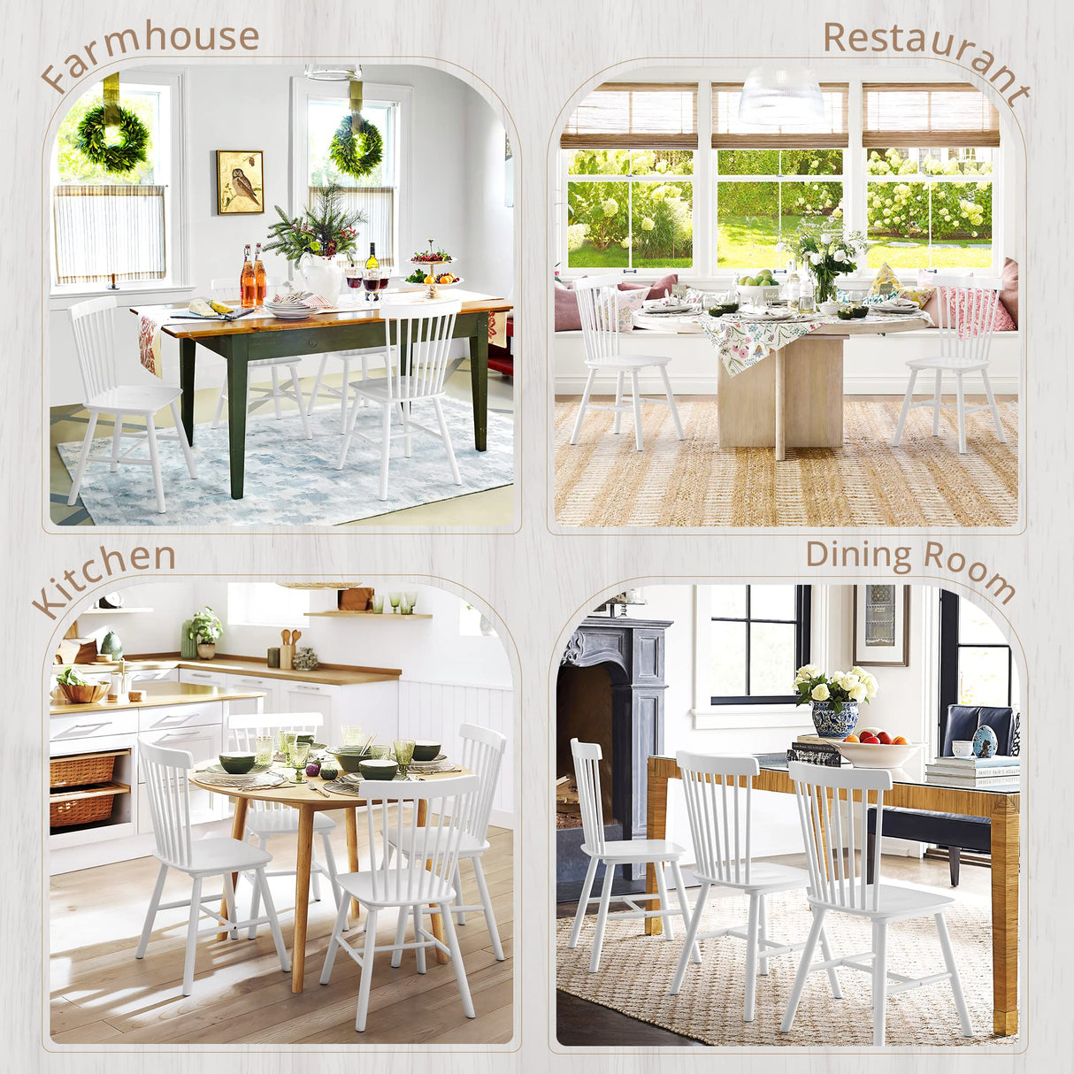 LUE BONA 4PC 18" White Windsor Dining Chairs Set, Spindle Back Wood Dining Chair, Sturdy Solid Hardwood Construction, Easy Assembly, Ideal for Kitchen and Dining Room LUE BONA