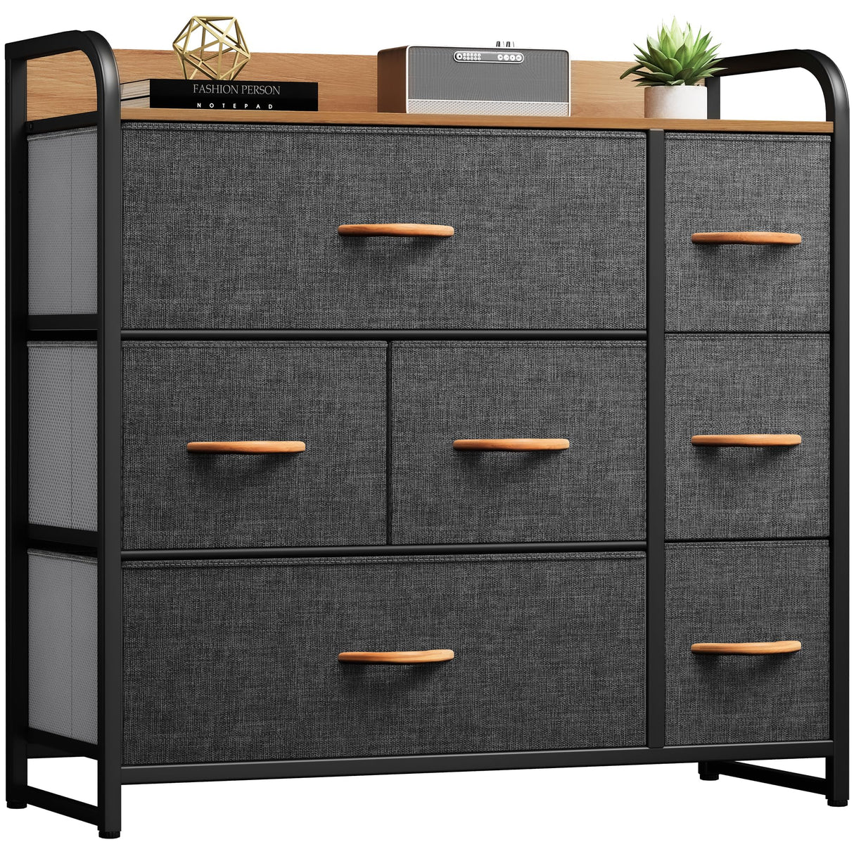 DWVO Fabric Dresser with 7 Drawers, Black Dresser & Chest of Drawers, Storage Tower with Large Capacity, Organizer Unit for Bedroom, Living Room & Closets DWVO