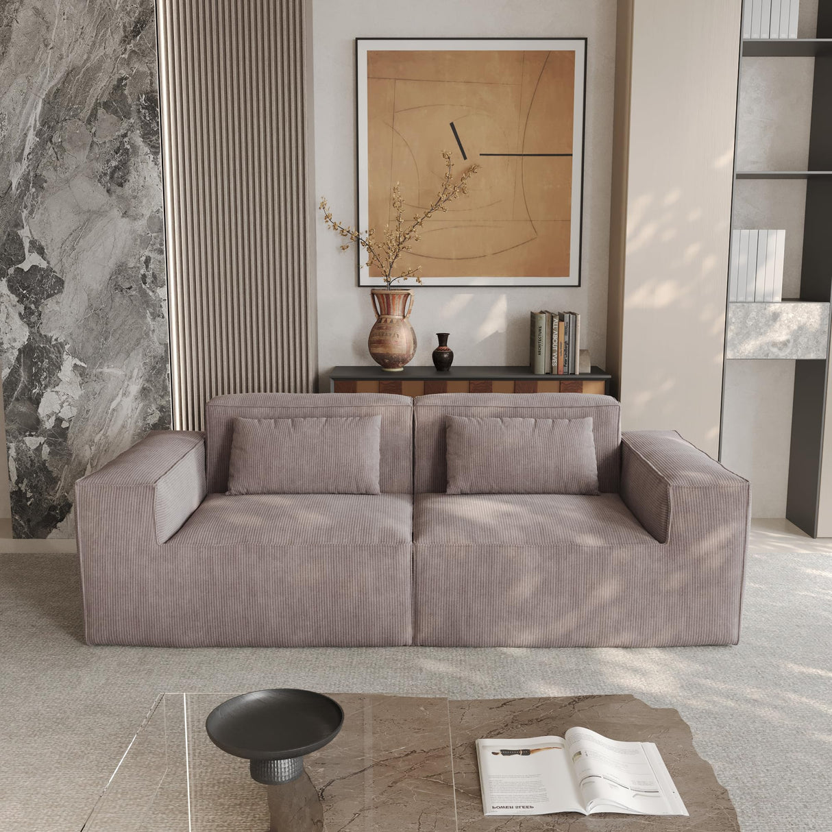 JACH 86.62" Modular Sectional Couch, Huge Plus Love Seat Sofa, Modern Comfy Corduroy Couches, Sofa Furniture for Living Room, Office, Apartment, Brown JACH