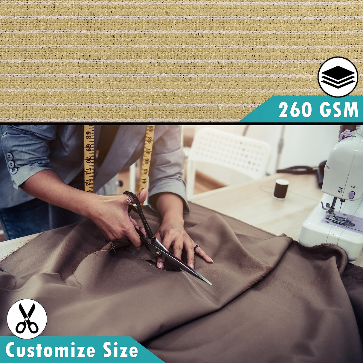 Royal Shade 8' W x 16' L Grey Pergola Sun Shade Canopy Replacement Cover, Commercial Grade 260 GSM Cloth for Outdoor Patio, includes Stainless Steel Weighted Rods (We Make Custom Size) Royal Shade