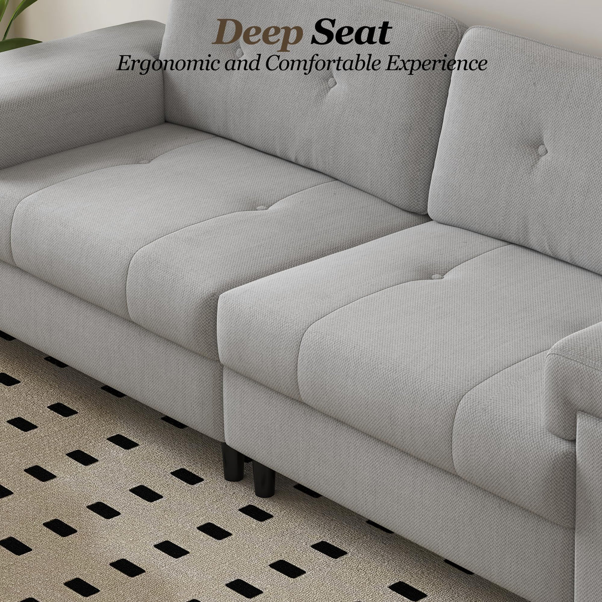 85 Inch Modern 3 Seater Sofa for Living Room, Deep Seat Chenille Couch with Adjustable Wide Armrest & Plush Backrest, Button Tufted Comfy Bedroom Sofa, Easy Assembly, Grey IDEALHOUSE
