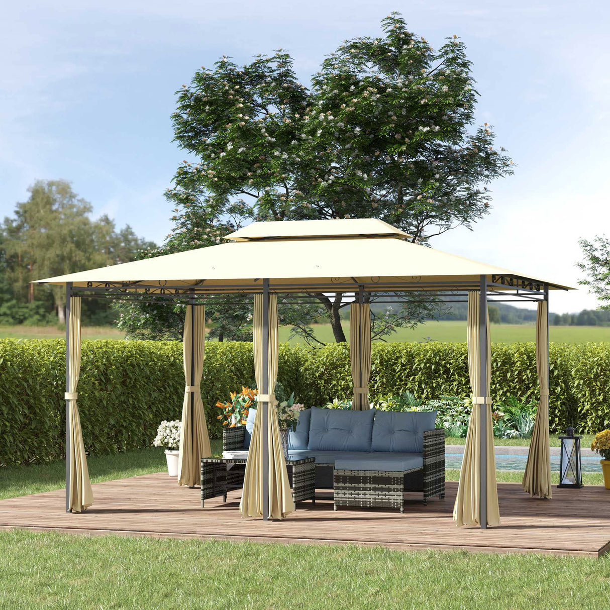 Outsunny 10' x 13' Patio Gazebo, Outdoor Gazebo Canopy Shelter with Curtains, Vented Roof, Steel Frame for Garden, Lawn, Backyard and Deck, Cream White Outsunny