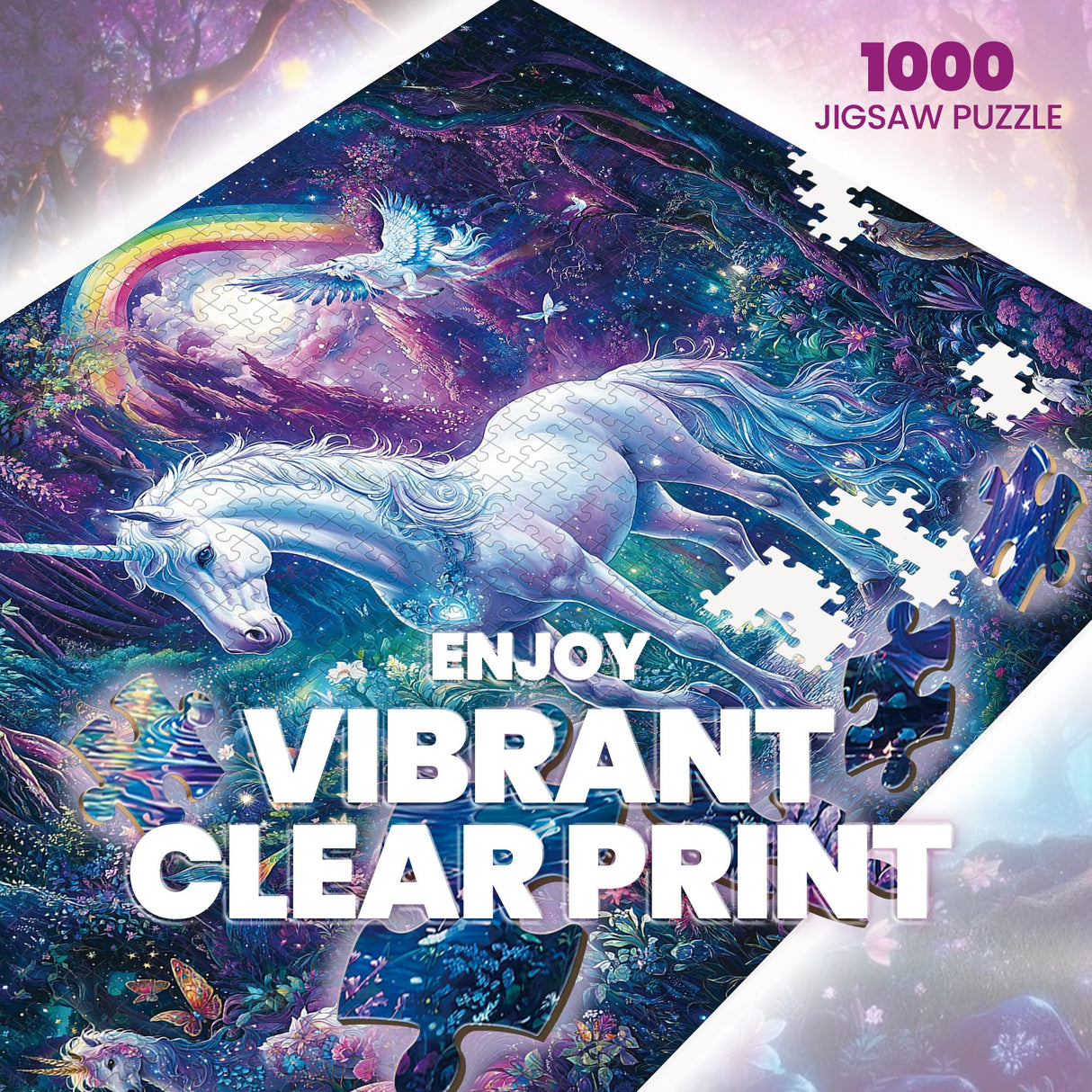 1000 Piece Puzzles for Adults,Glitter Unicorn Jigsaw Puzzle,Rainbow Forest Puzzles 1000 Pieces,Creative Games and Gifts Difficult Fantasy Puzzle Home Decor Toy for Adults (27.5"x19.6"), 1:1 Poster lamplig