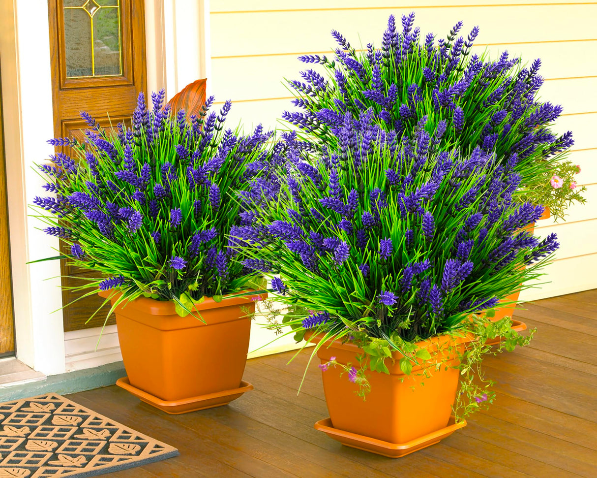 TSTWETO Artificial Plants Outdoor, 22 Pcs Fake Flowers UV Resistant Outdoor Fake Plants, Lavender Artificial Flowers Plastic Fake Faux Flowers Shrubs for Home Porch Garden Yard Window Box TSTWETO