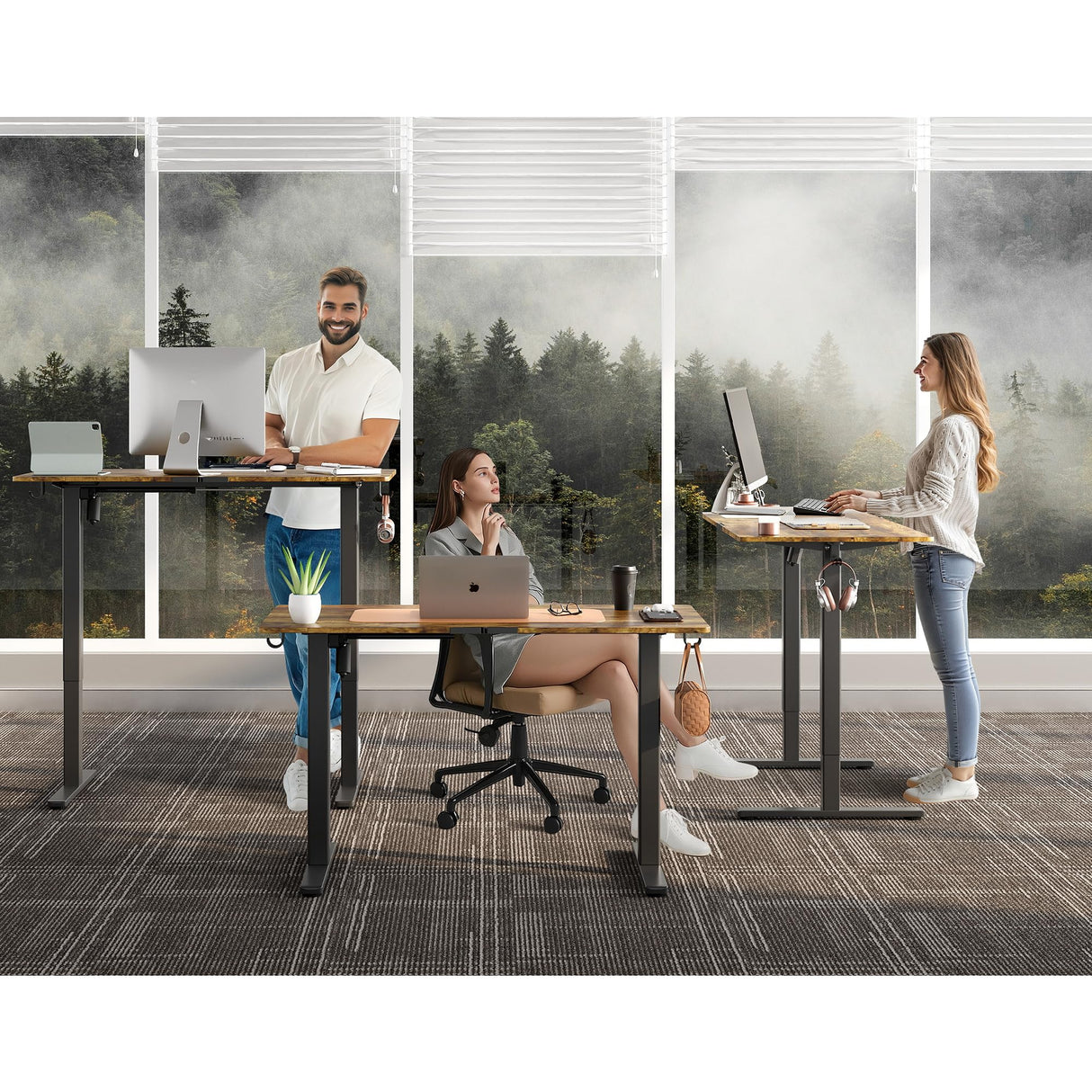 Gamork Electric Standing Desk Adjustable Height Stand Up Desk Ergonomic Sit Stand Desk for for Work Office Home Computer Desk Workstation (Rustic Brown C65, 48 * 24) Gamork