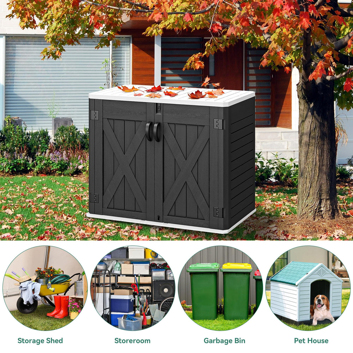 YITAHOME Outdoor Horizontal Storage Shed with X-Shaped Lockable Door, 35 Cu Ft Weather Resistant Resin Tool Shed w/o Shelf, Ideal for Bike, Trash Cans, Garden Tools, Lawn Mowers, Dark Gray YITAHOME