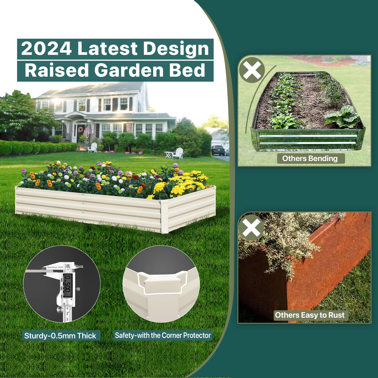 BUTUNITA Raised Garden Bed Beige, 6x3x1ft Galvanized Raised Garden Bed Outdoor Metal for Gardening Vegetables Flower Garden Planter Box Large Raised Bed with Gloves and 3ftx30ft Weed Barrier Fabric BUTUNITA