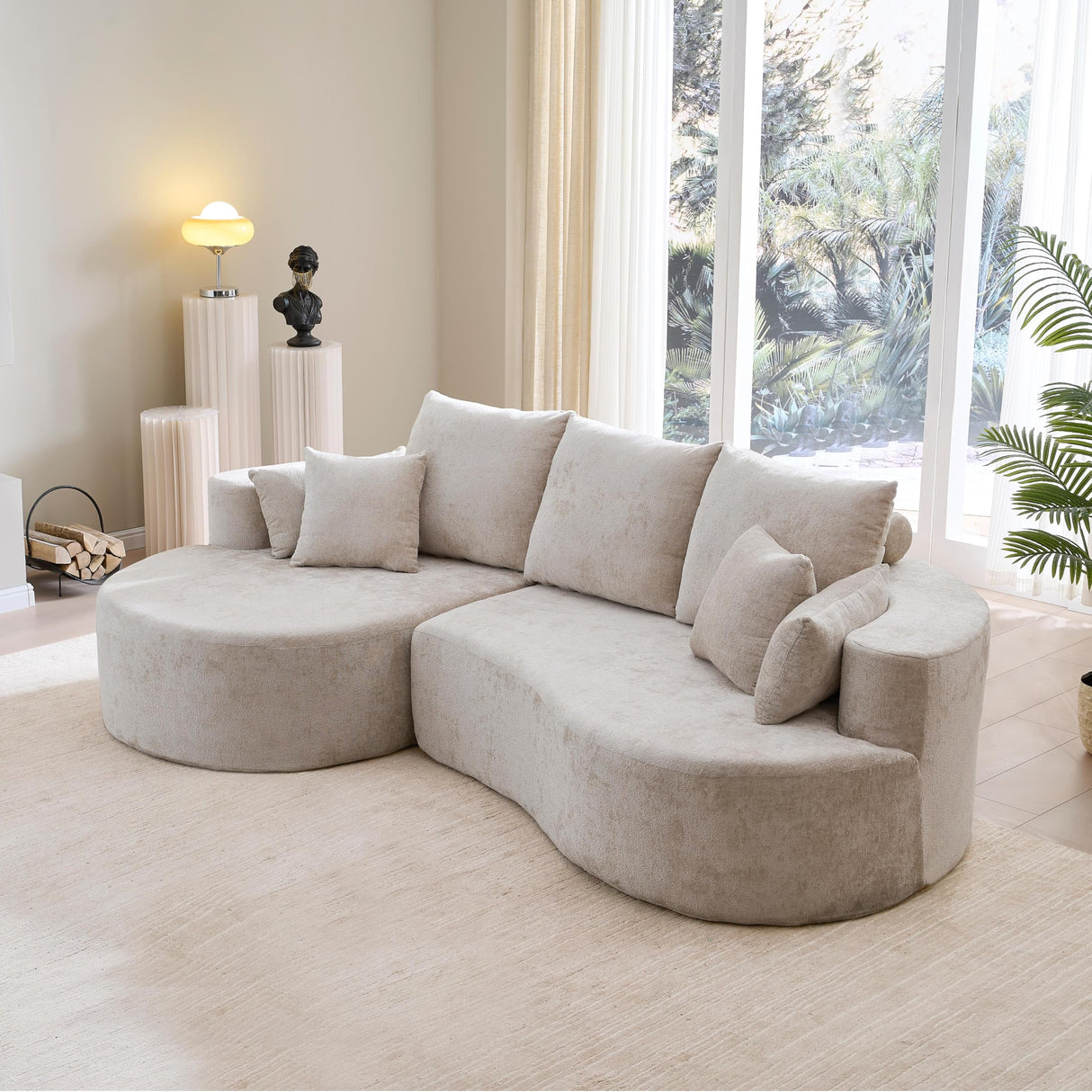 Christopher Knight Home Carden 106" Curved Modular Sectional Sofa, Comfy Sofa Couch with Chaise Lounge, Modern Cloud Couch with Deep Seat, Fabric Upholstered Set for Living Room Bedroom, Silver Lining Christopher Knight Home