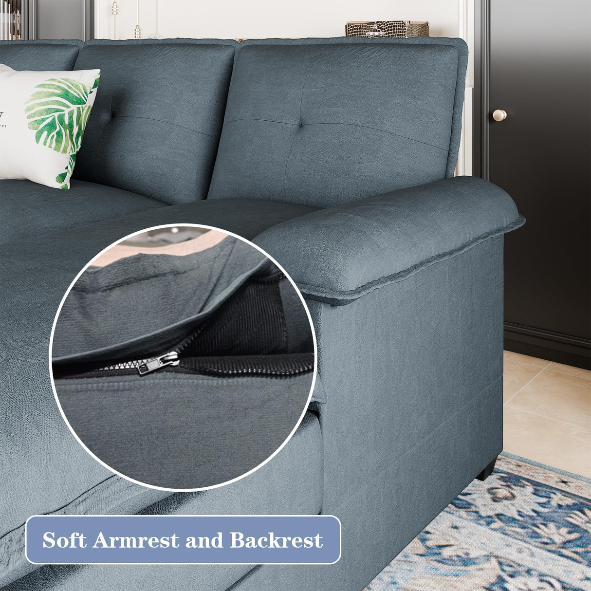 Shintenchi U Shaped Sectional Couch for Living Room,110" 4-Seater Comfy Couch with Double Chaise,Deep Seat Modular Sofa Couches with Thick Cushion & Soft Backrest,Dark Gray Shintenchi