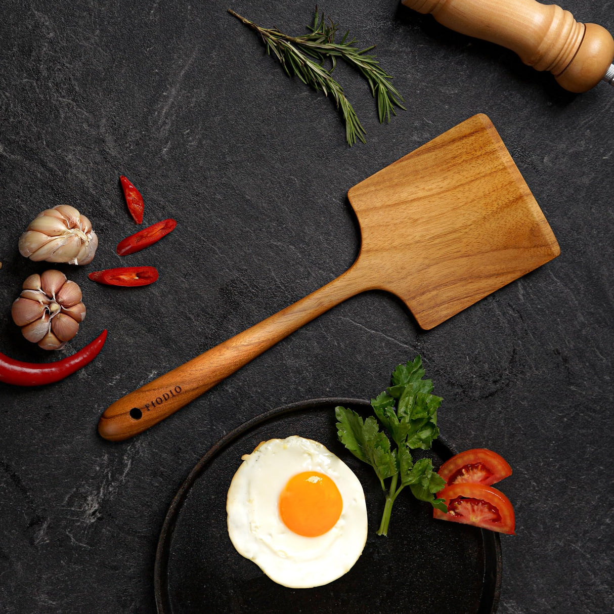 Fiodio Home Teak Wide Wooden Spatula with Microfiber Cloth - Natural Non-Stick Healthy Kitchen Utensils - Handcrafted with Comfort Grip FIODIO HOME