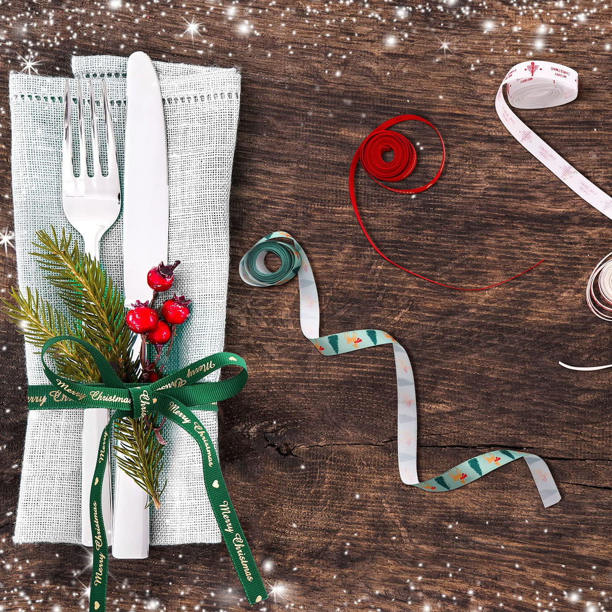 40 Rolls Christmas Thin Ribbon 80 Yard Grosgrain Snowflake Holiday Christmas Tree Gift Wrapping Ribbon Soft Crafts Xmas Polyester Satin Hair Bow Clip Accessory for Xmas DIY Craft Decor Syhood