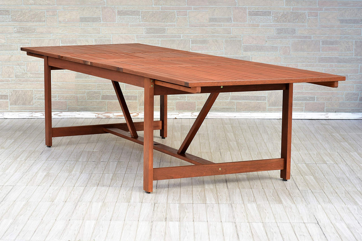 Amazonia Colony 11-Piece Patio Extendable Rectangular Dining Set Wtih Cushions | Eucalyptus Wood | Ideal for Outdoors and Poolside, 118Lx42Wx35H, Brown Amazonia