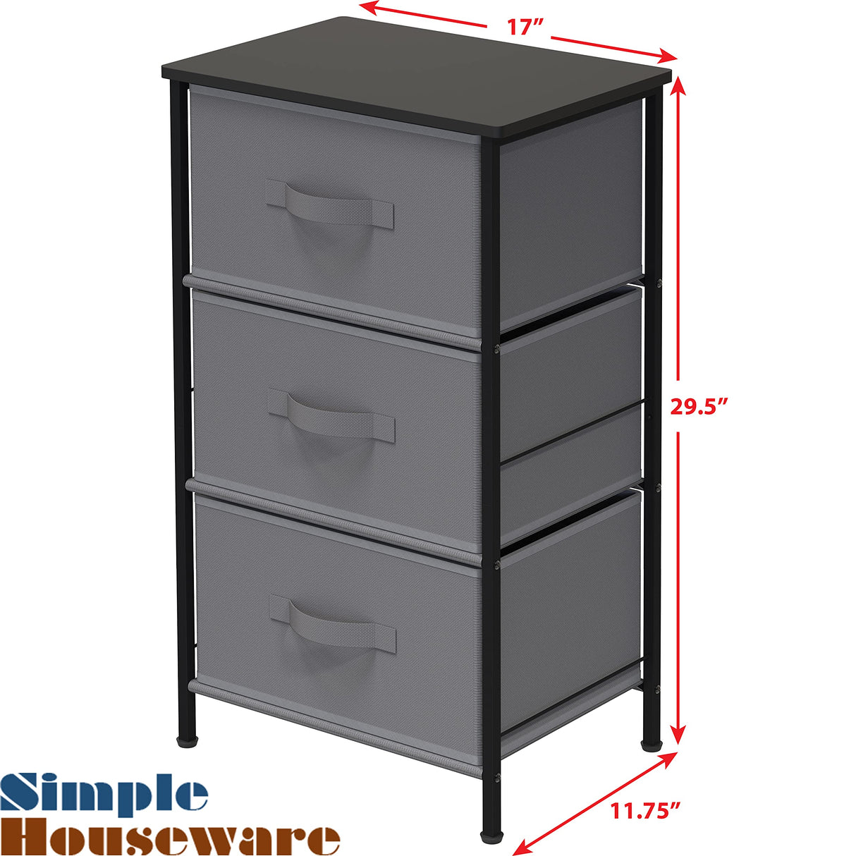 Simple Houseware 3 Drawer Nightstand Dresser with Wood Top, Dark Grey Simple Houseware