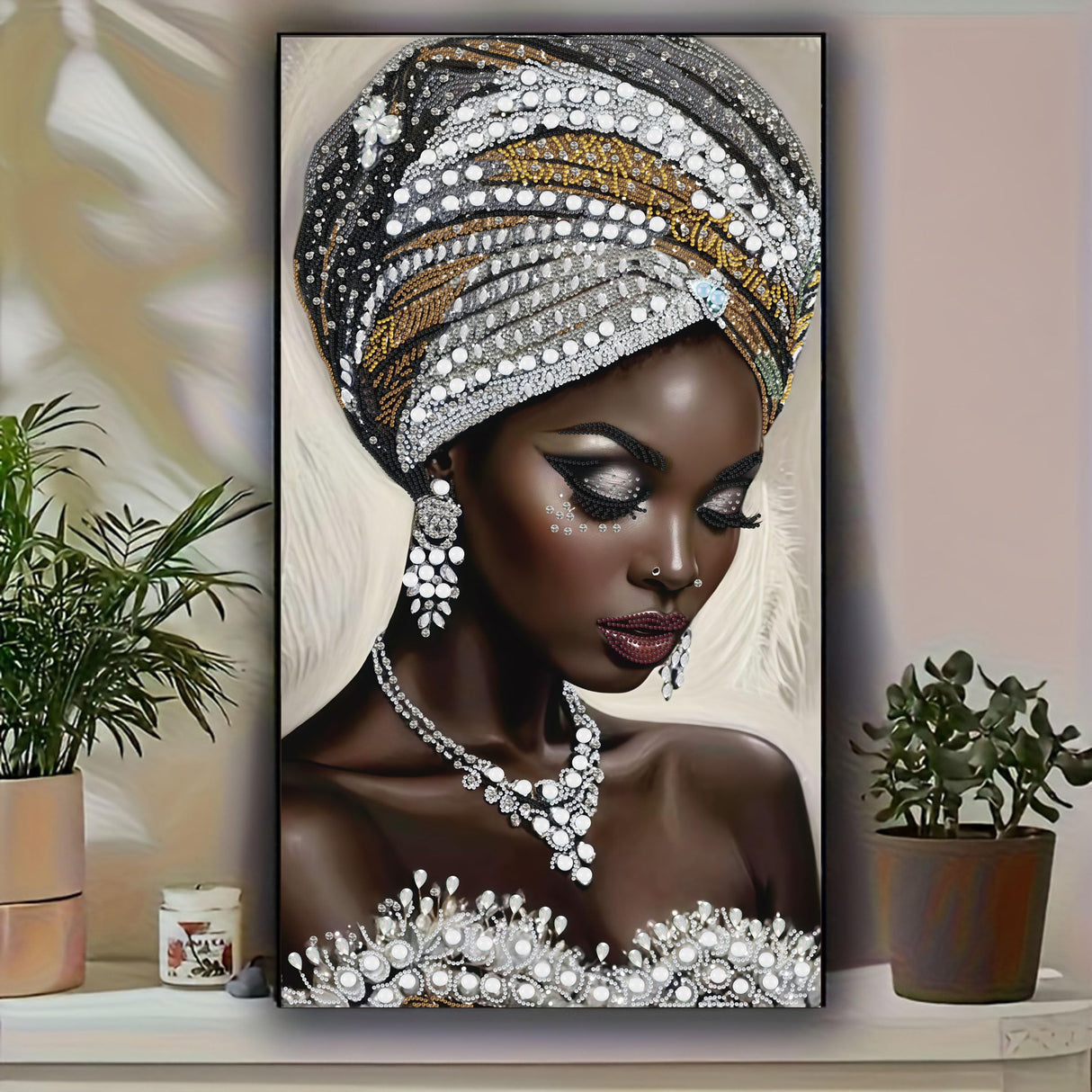 KUFWKEY African Women Large Diamond Art Kits for Adults,Partial 5D Diamond Painting kit for Beginners,Special Shaped Diamond Art,Sparkling gem Art,Diamond dots,DIY Mosaic Kits,Home Decor,16X28 inch KUFWKEY