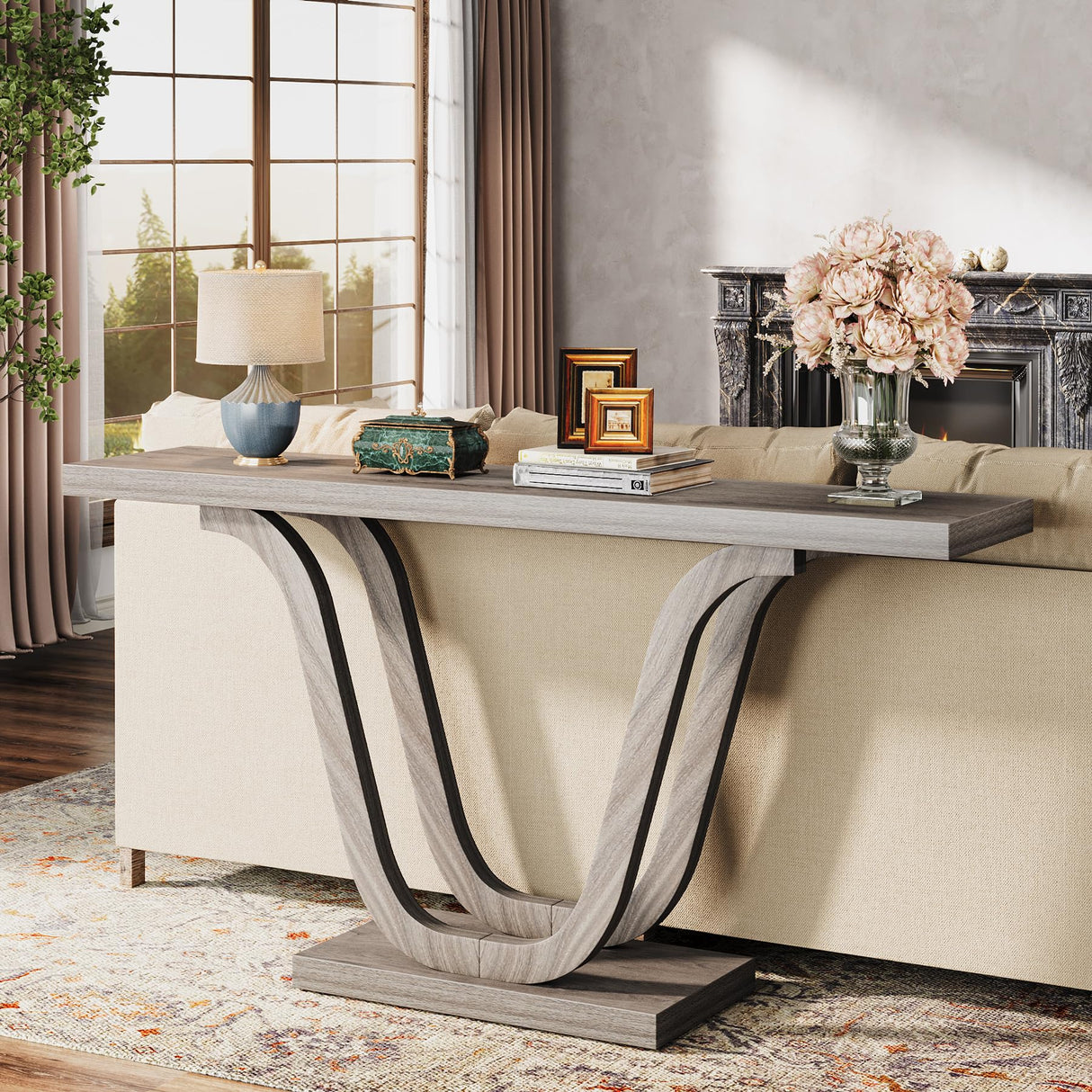 Tribesigns Farmhouse Console Table, 55.12" Wood Entryway Table, Narrow Hallway Table, Behind Couch Table Foyer Table with Double U-Shaped Legs for Entryway, Living Room, Corridor Tribesigns