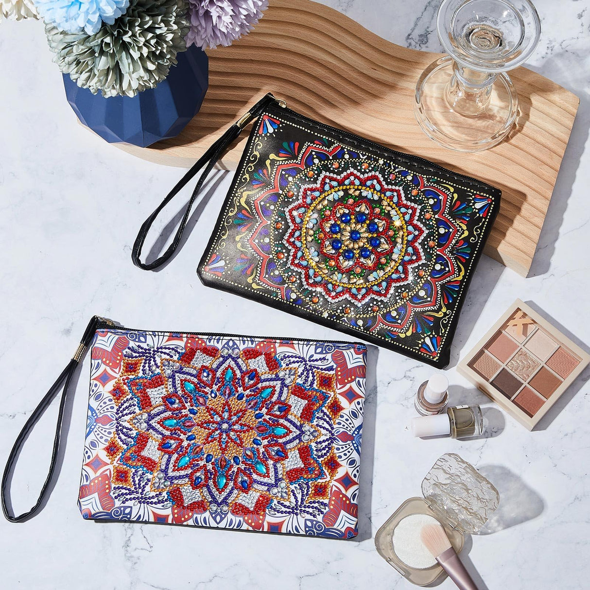 Geyoga 2 Pieces DIY Diamond Painting Purses 5D DIY Diamond Painting Handbag Diamond Art Wristlet Clutch Bag for Women Girls Art Craft Makeup Gift (Mandala) Geyoga