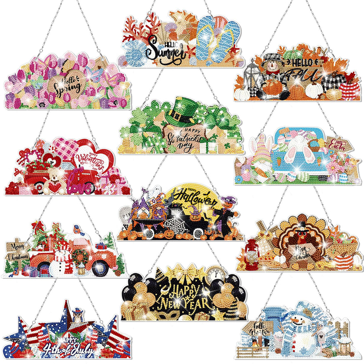 Cinnvoice 12 Pcs Seasonal Diamond Art Wreath Kits Holiday Fall Halloween 5d DIY Diamond Art Hanging Signs Thanksgiving Christmas Ornaments for Wall Door Decoration(Novel) Cinnvoice