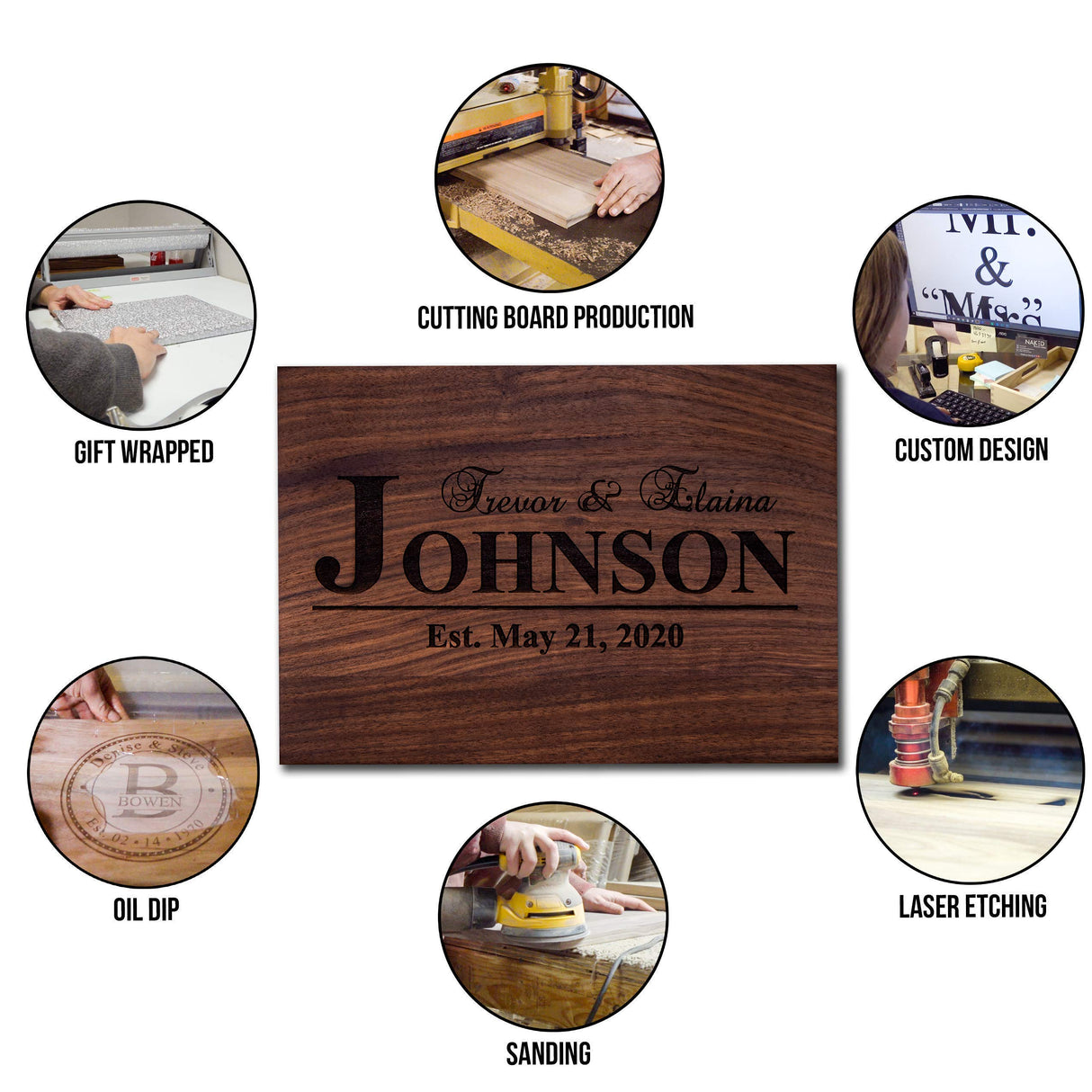 Personalized Cutting Boards - Laser Engraved Handmade Cutting Boards - Maple or Walnut Wood Cutting Boards for Kitchen - 2 Way Display or Charcuterie Boards - Personalized Gifts for Couples NakedWoodWorks