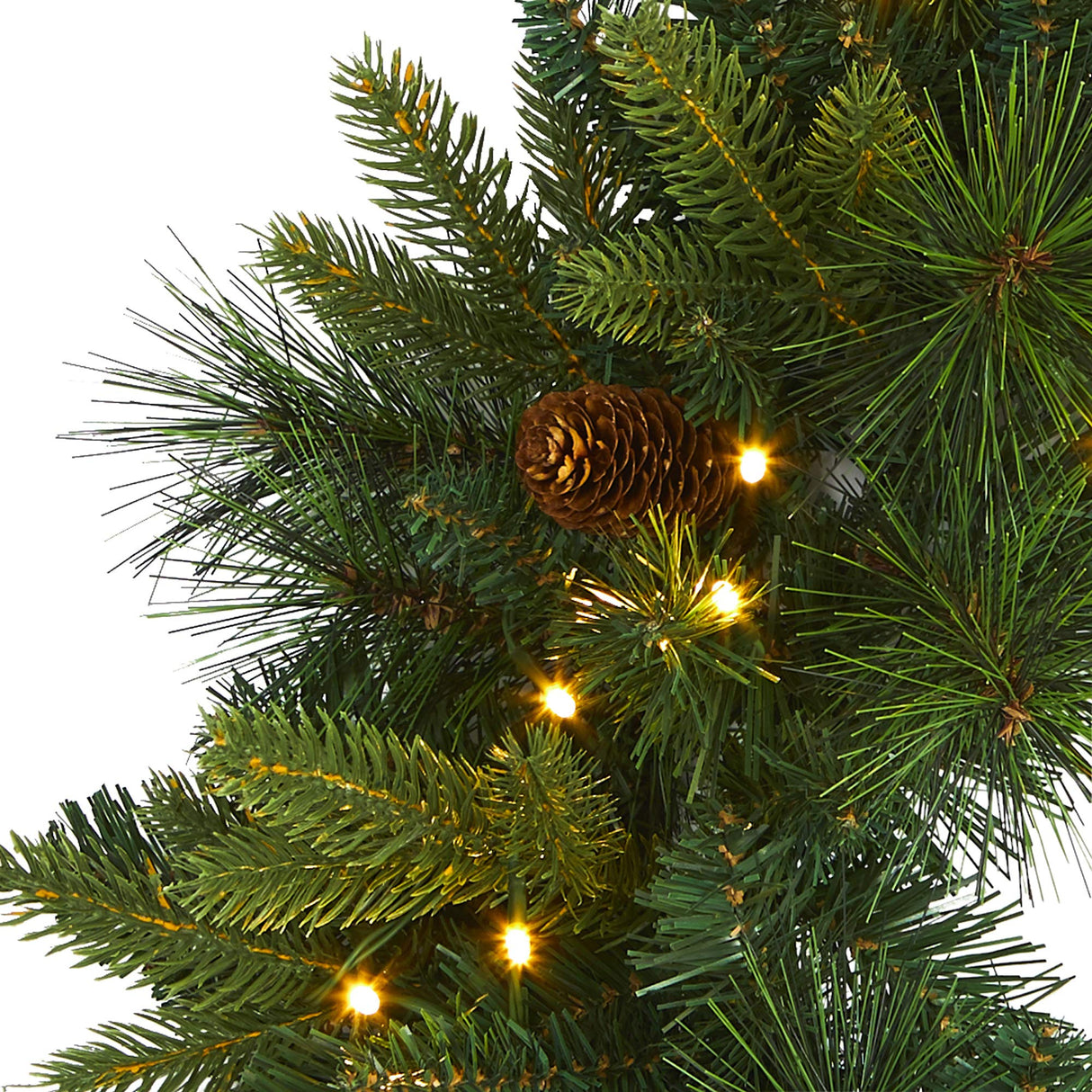 Nearly Natural 24in. Mixed Pine Artificial Christmas Wreath with 35 Clear LED Lights and Pinecones Nearly Natural