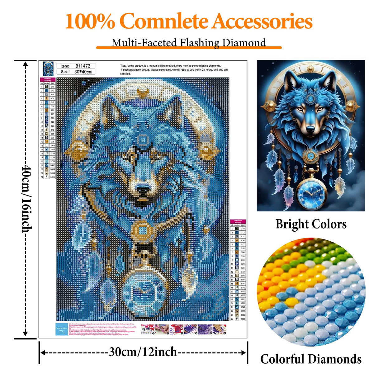 Wolf Diamond Painting Kits for Adults Beginners, Dream Catcher Diamond Art Kits for Adults, Wolf DIY 5D Round Diamond Dots Gem Art for Beginners, Perfect for Gifts Home Wall Decor 12x16 inch Offito