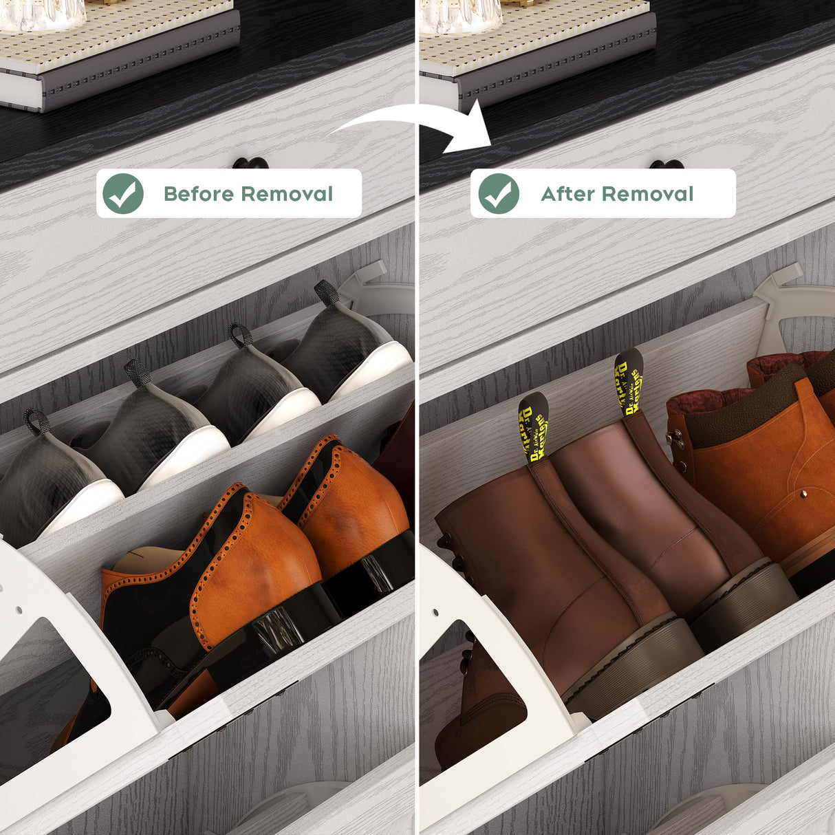 Brafab Large Shoe Storage Organizer Cabinet with 4 Flip Drawers, Freestanding Shoe Rack with Adjustable Shelf for Entryway, Living Room (White) Brafab