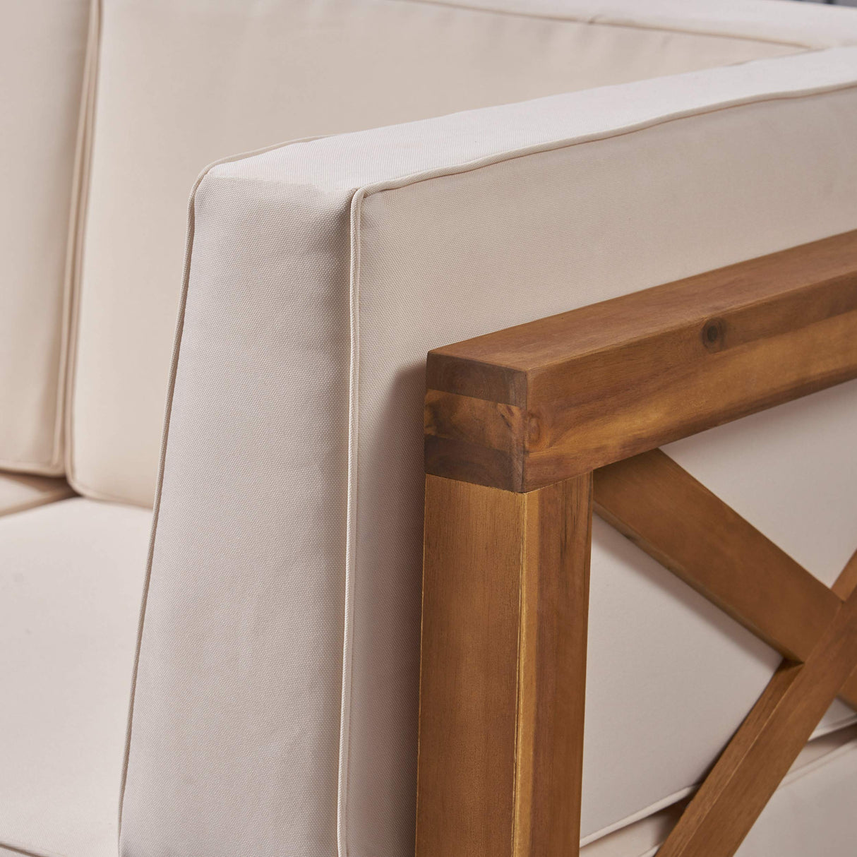 GDFStudio Outdoor Sectional Sofa Set | 3-Seater | Acacia Wood | Water-Resistant Cushions | Teak and Beige GDFStudio