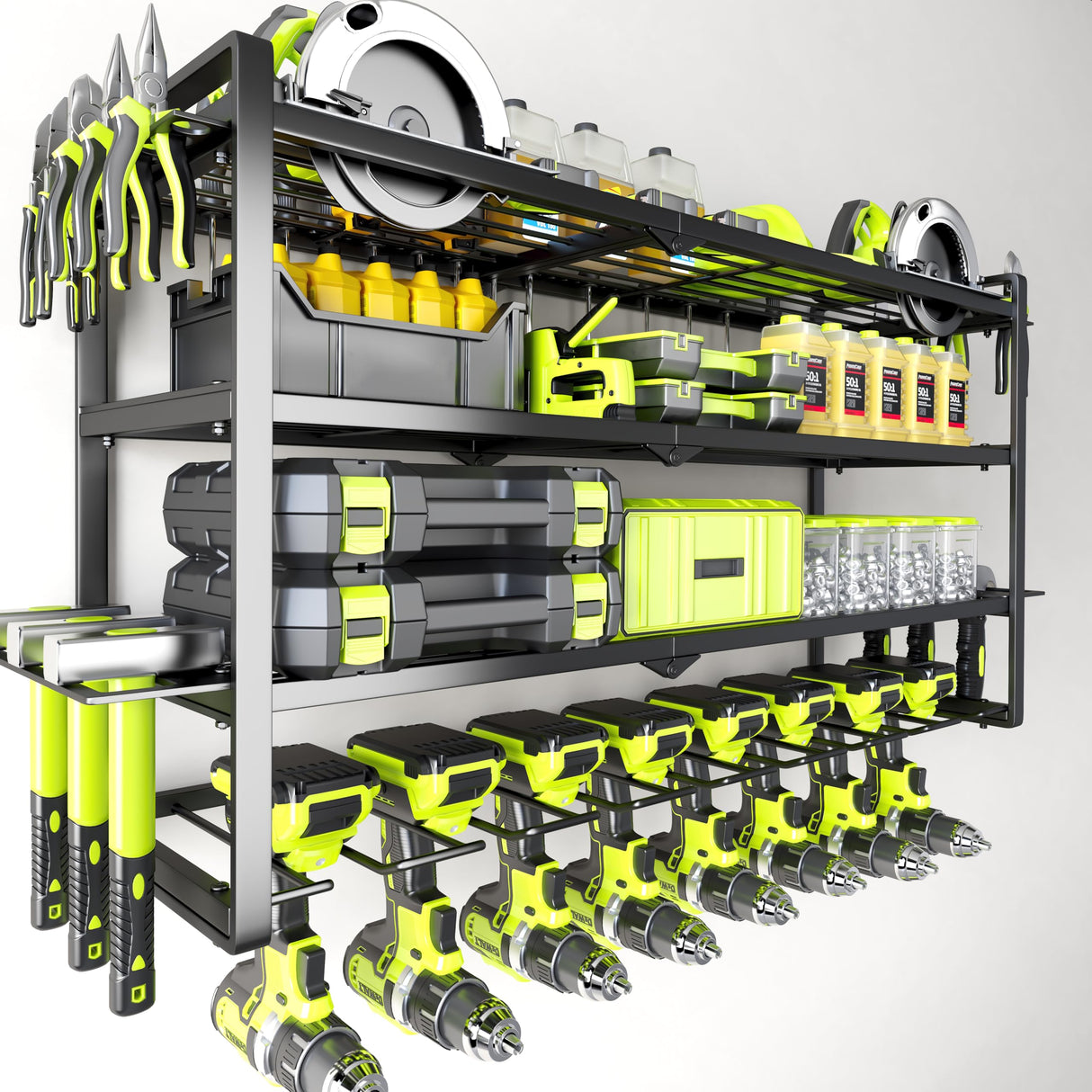 Large Power Tool Organizer Wall Mount, Garage Storage Cordless Tool Organizer with Screwdriver Holder, Heavy Duty Metal Storage Rack with 8 Drill Holder 4 Layer, Gifts for Men Who Have Everything Hipidian
