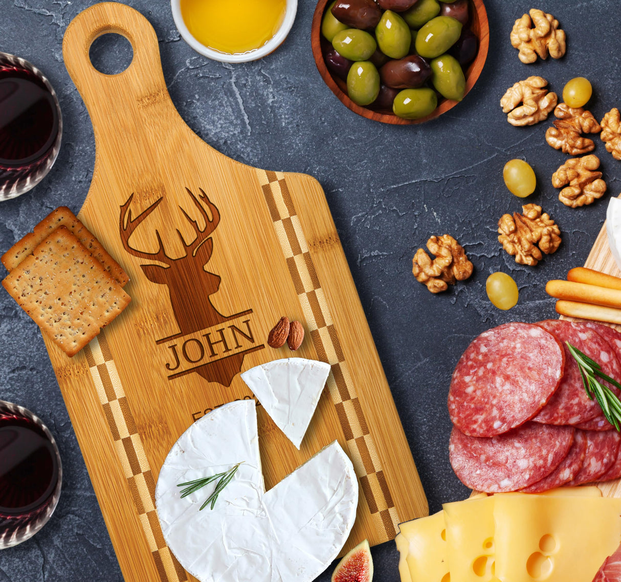 Personalized Wooden Cutting Board with Handle, Customized Charcuterie Cheese Board with Engraved Monogram - Wedding Anniversary Housewarming Custom WoodArtSupply