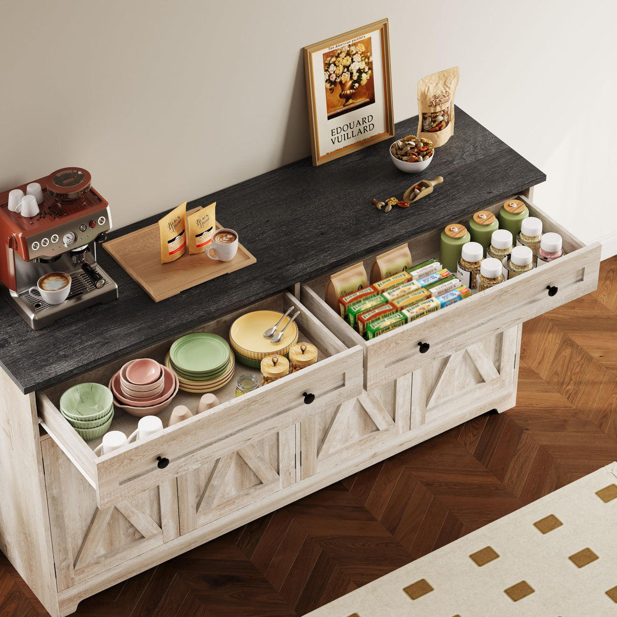 IRONCK Buffet Cabinet with Storage, Sideboard Storage Cabinet, Kitchen Cabinet with Drawers and Doors for Living Room, Dining Room IRONCK