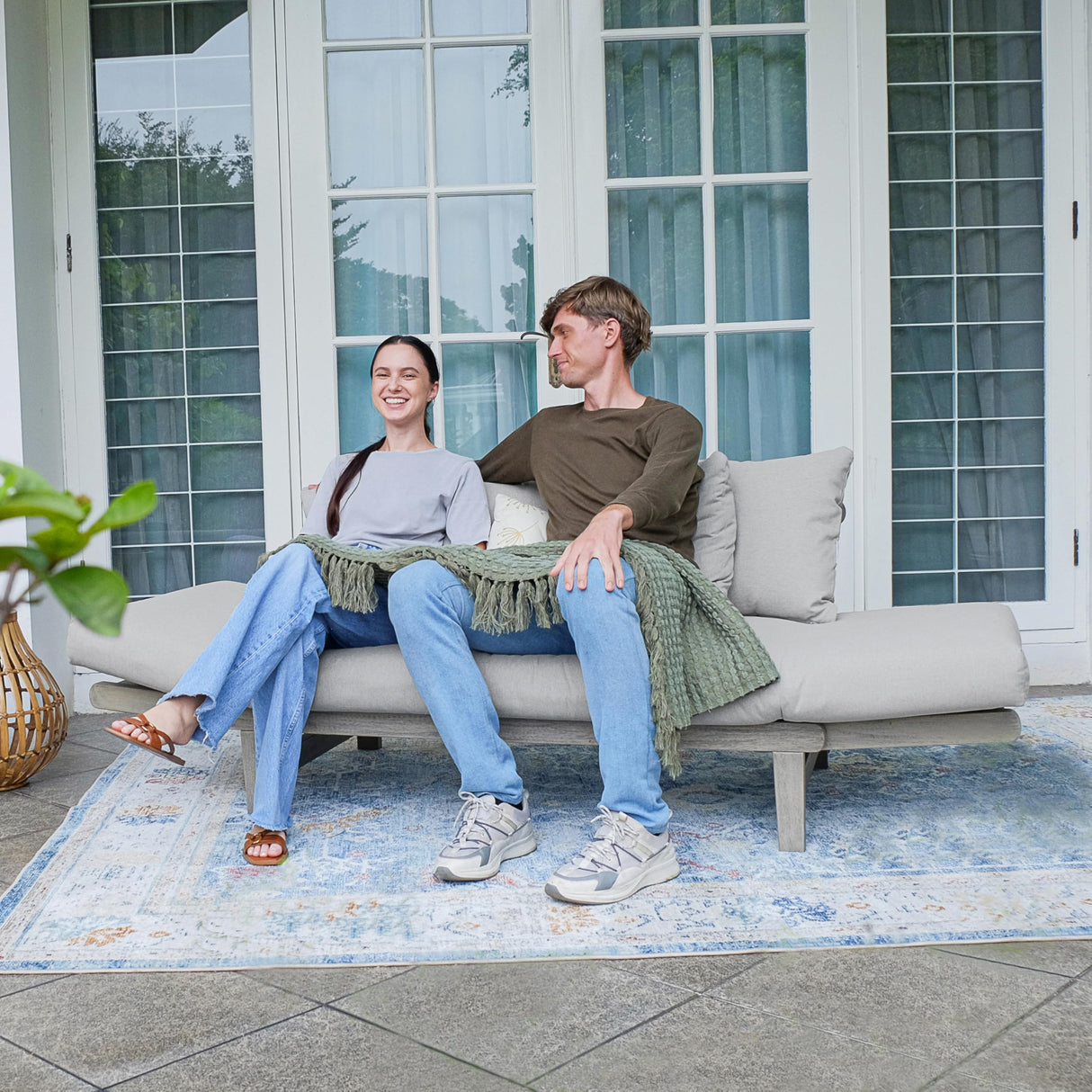 Cambridge Casual West Lake Mahogany Outdoor Convertible Sofa Daybed, Weathered Gray/Oyster Cushion Cambridge Casual