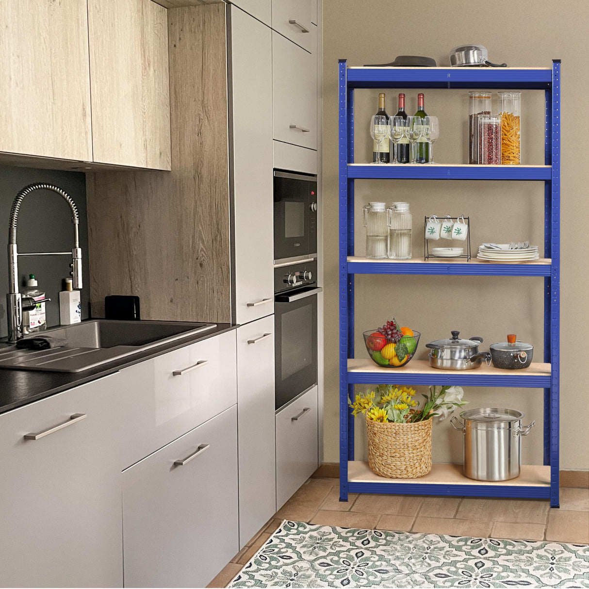 Topeakmart 5-Tier Utility Shelves, Metal Adjustable Garage Shelves Storage Racks Heavy Duty Shed Shelving Unit- Blue, 35.5 x 12 x 71 Inch Topeakmart