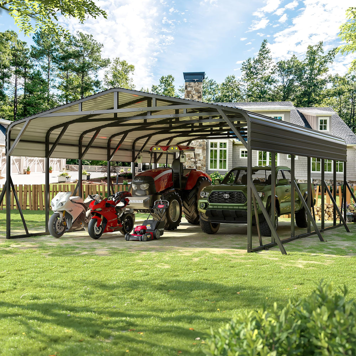 AirWire Carport Canopy 20’X30’ Heavy Duty Car Port Galvanized Steel Roof, Reinforced Stable Triangle Frame for Snowy Windy Metal Carports Enhanced Base Car Tent for Car,RV,Pickup,Boat,Truck,Tractor AirWire