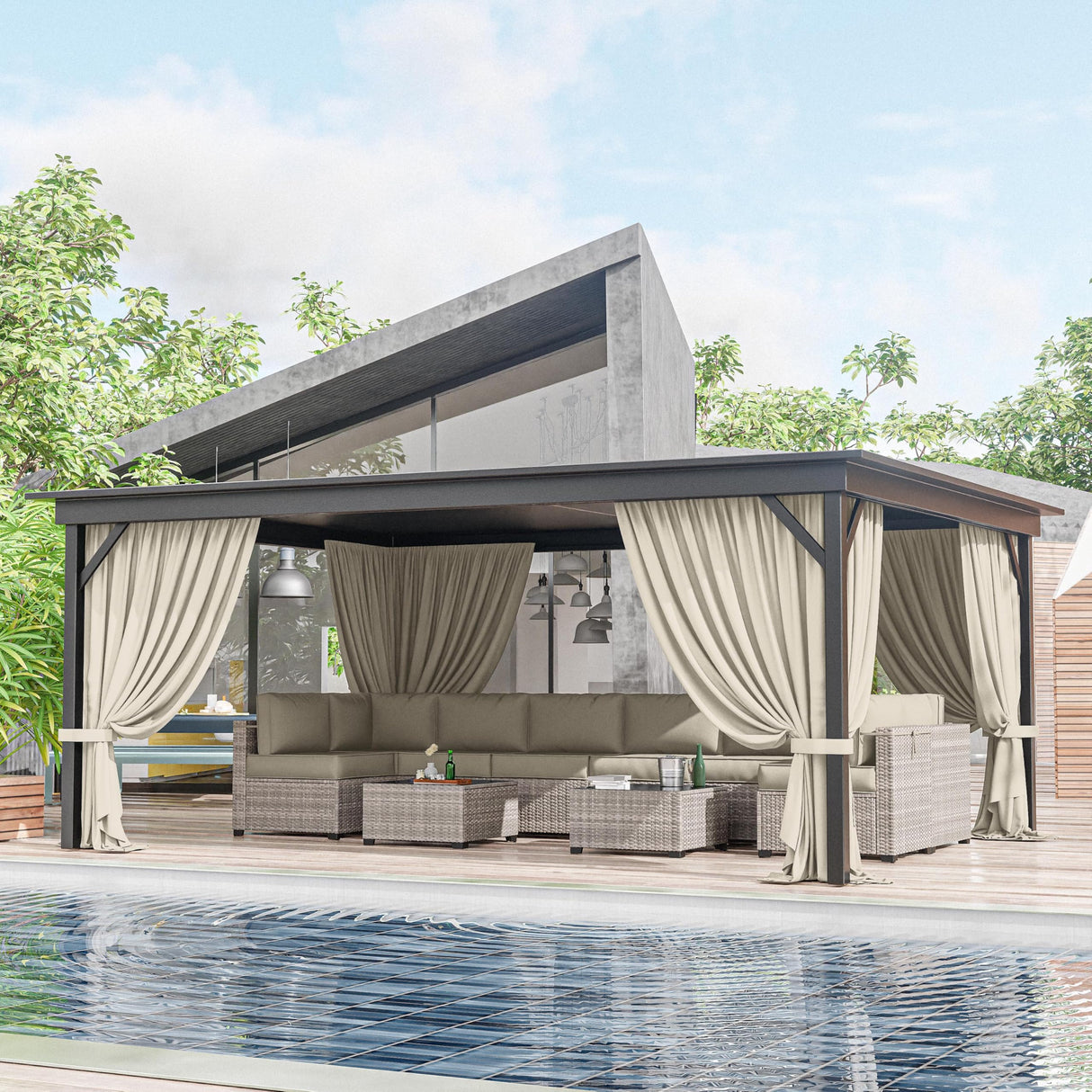 12'x16' Gazebo Curtains Outdoor Waterproof with Hanging Rings, 4-Panel Double Zipper Sidewalls Universal Replacement Privacy Curtain, Outdoor Gazebo Curtains for Patio, Backyard(Curtains Only) Snubbull