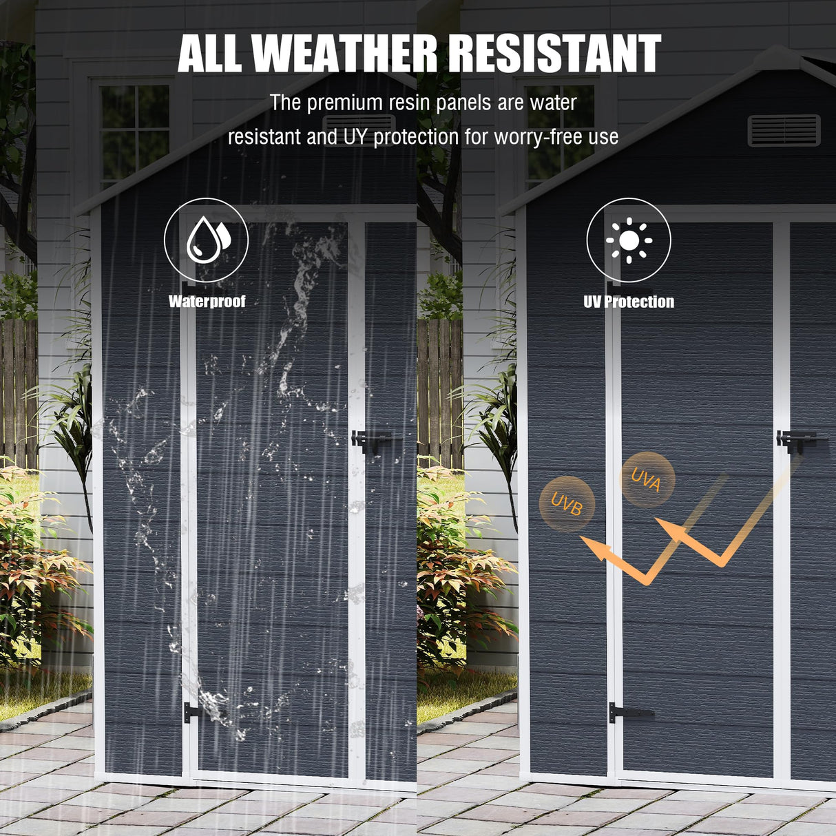 Outdoor Storage Shed 6x6 FT, Resin Shed with Floor & Window, Lockable Door, Vents, Outside Sheds & Garden Shed for Patio Furniture, Gardening Tools, Pool Equipment (Dark Gray, 6 * 6ft) OUEEEDD