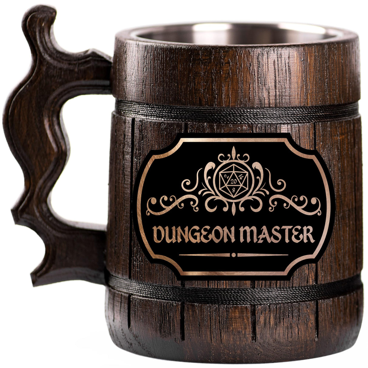 Dungeon Master Beer Mug, DnD Gifts, 22 oz, Dungeons and Dragons Wooden Beer Stein, Personalized DM Tankard, Beer Mugs with Handles, Gift for Men, Gift for Him WildMugs