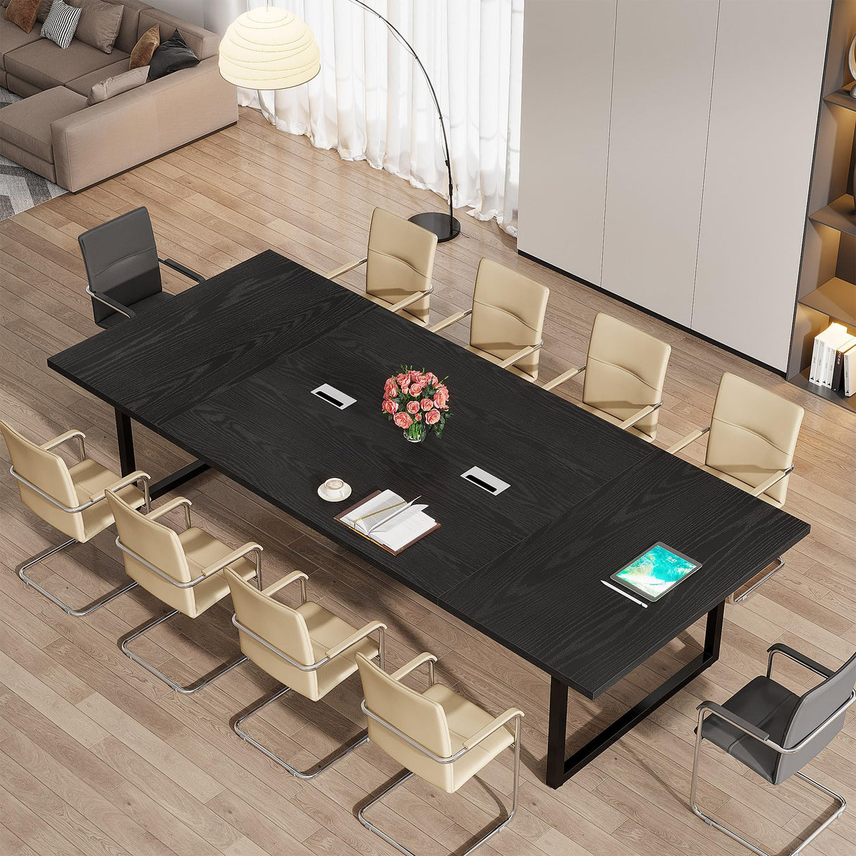 Tribesigns 8FT Conference Table, 94.49 L x 47.24 W x 29.53 H Inches Large Meeting Podcast Table for 10 People, Business Style Wooden Training Table with Strong Metal Frame for Office Conference Tribesigns