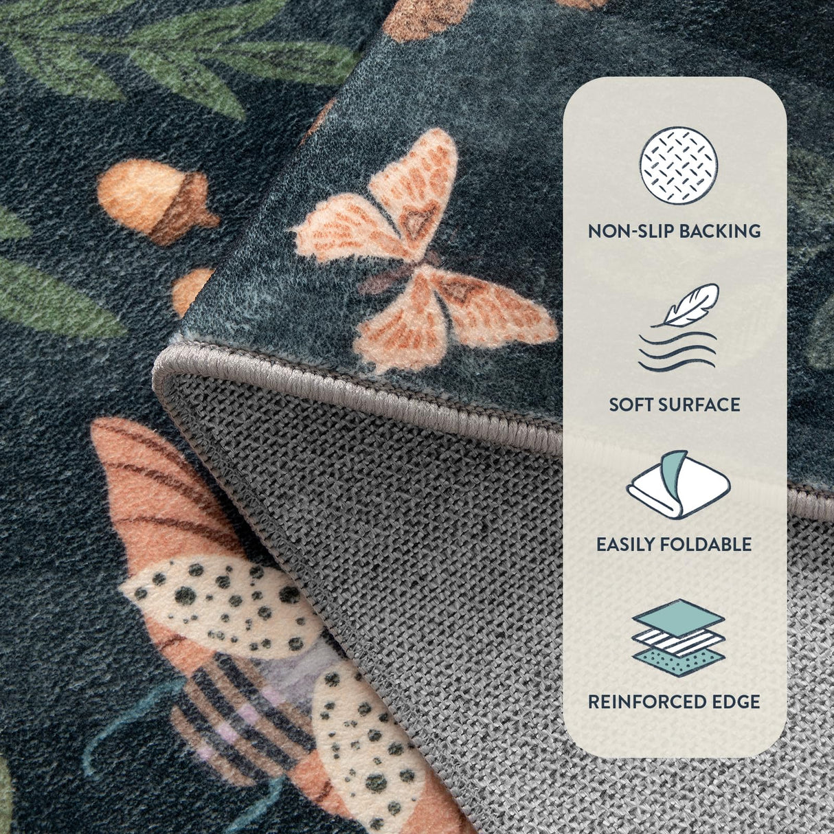 Lahome Insect Botanical 2x6 Washable Rug Runners for Hallways Non Slip, Black Bathroom Kitchen Runner Rugs Non Skid, Soft Non-Slip Entryway Indoor Carpet for Laundry Bedroom Lahome