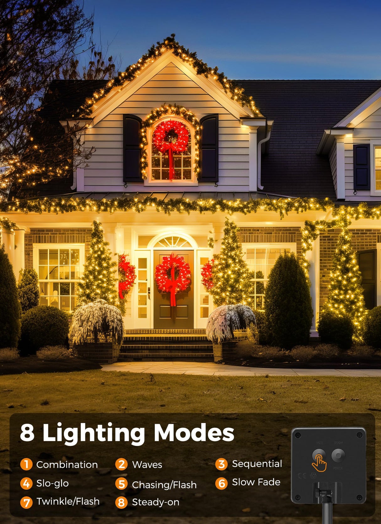 Minetom Solar String Lights for Outside - 40 FT 100 LED Christmas Solar String Lights with 8 Lighting Modes, IP65 Waterproof Solar Lights Outdoor, Solar Lights for Outside Tree Party Decor, Warm White Minetom