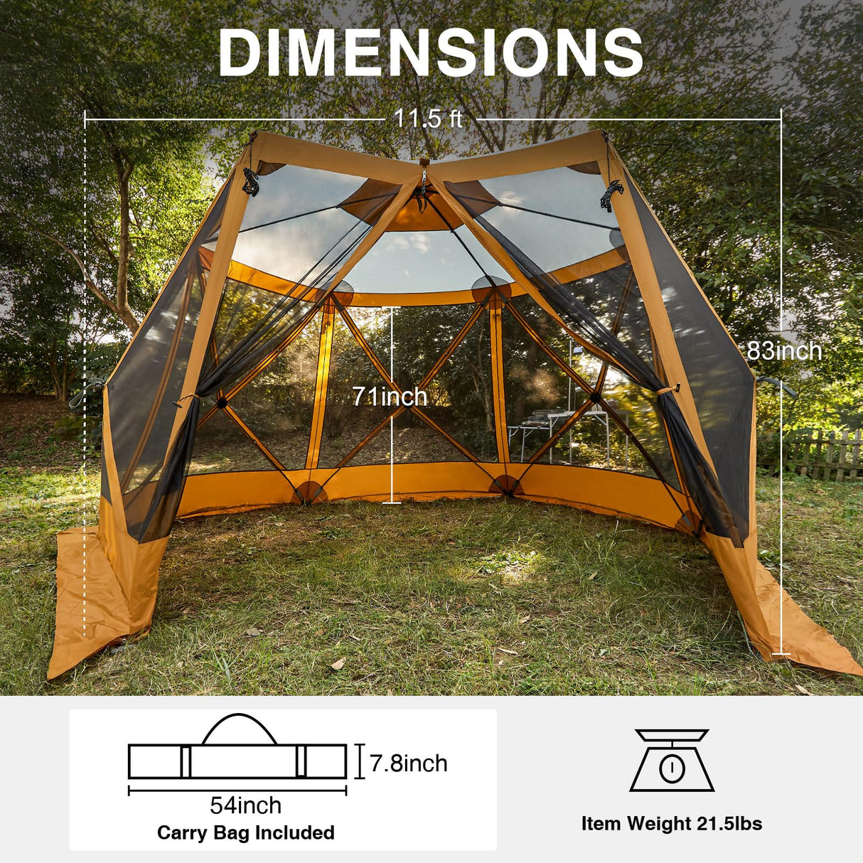 EVER ADVANCED Pop up Gazebo Tent for Backyard, 11.5 x 9.8 ft, Instant Screened Tent Screen House Canopy with Netting, Orange EVER ADVANCED