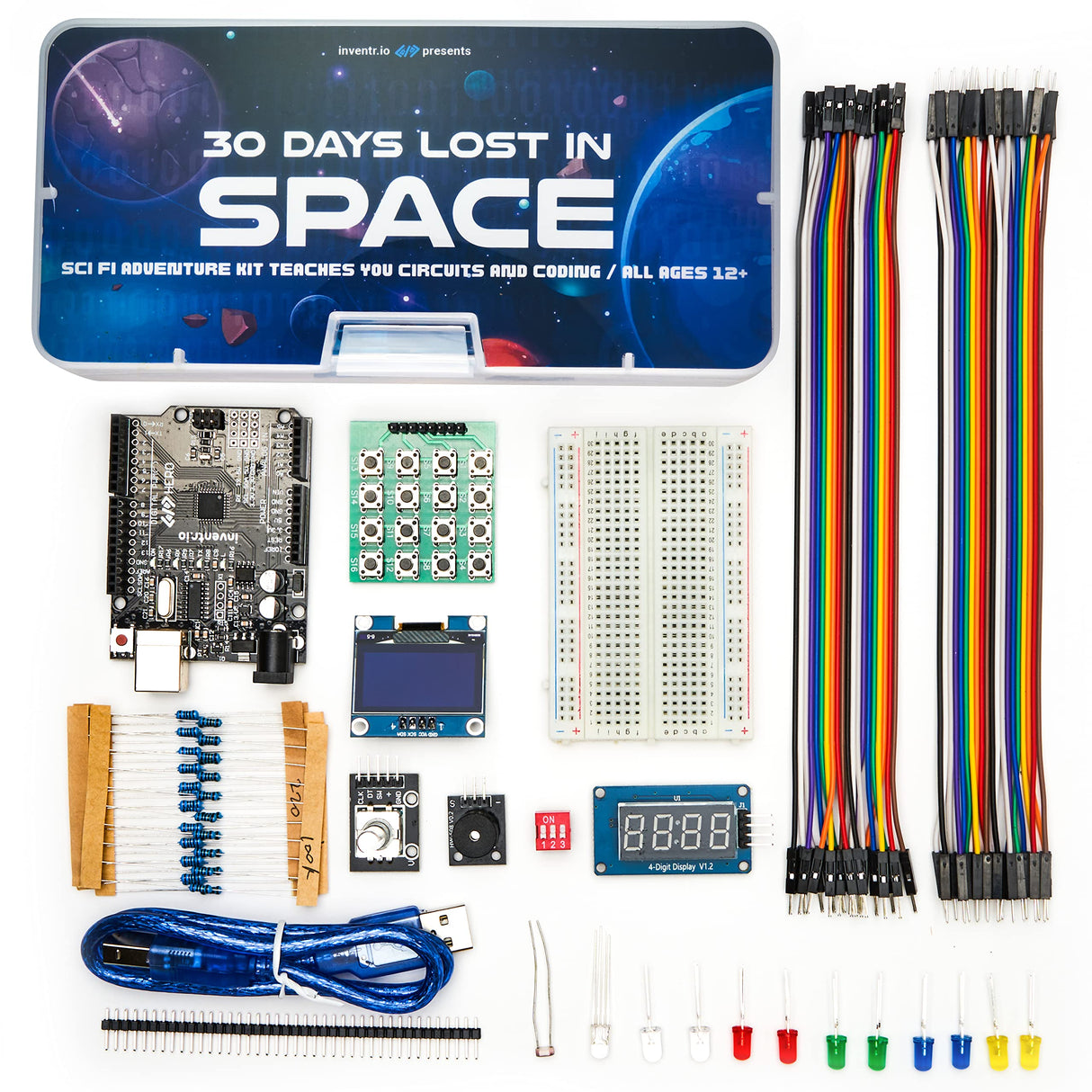 Adventure Kit: 30 Days Lost in Space | Premium STEM Coding Course for Adults & Teens | Robotics & Engineering Projects with Expert Teachers | Arduino IDE Compatible Kit inventr.io